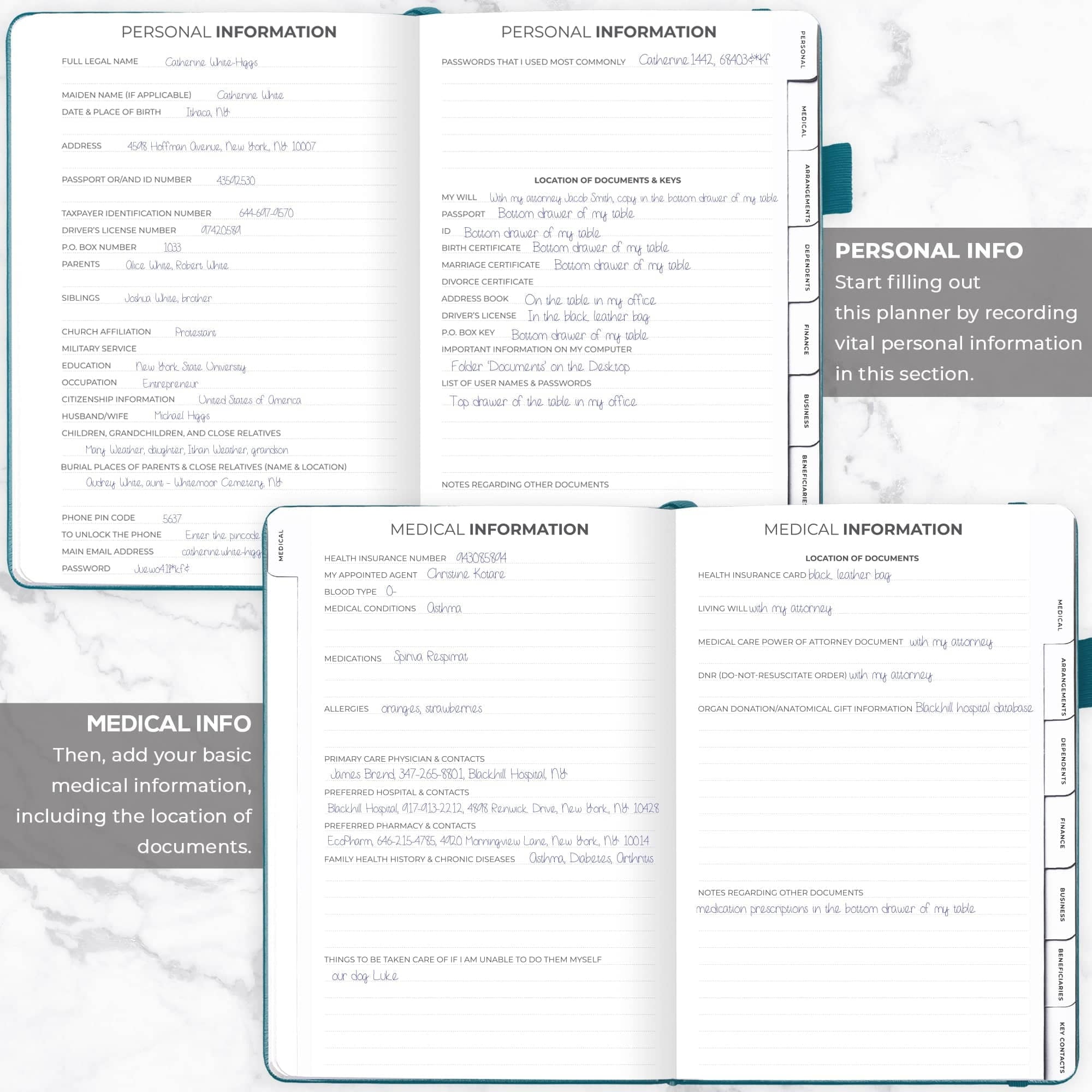 A5 End of Life Planner & Appointment Book, Dark Teal, 8" x 11", 360 Pages - Image 5