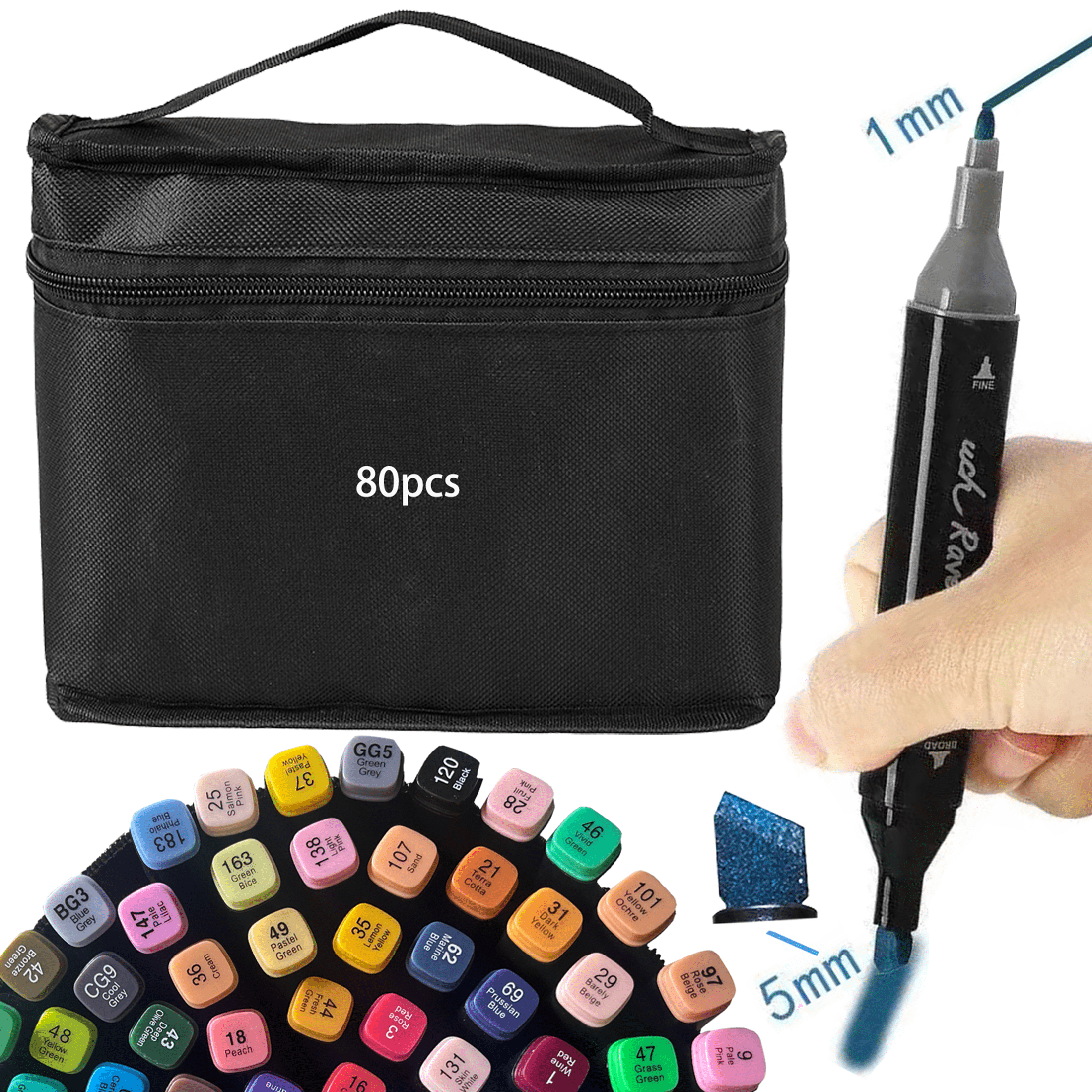 80 Colors Alcohol Based Markers Brush Tip, Double Tip Paint Pens Art Marker Set for Adult Coloring Drawing