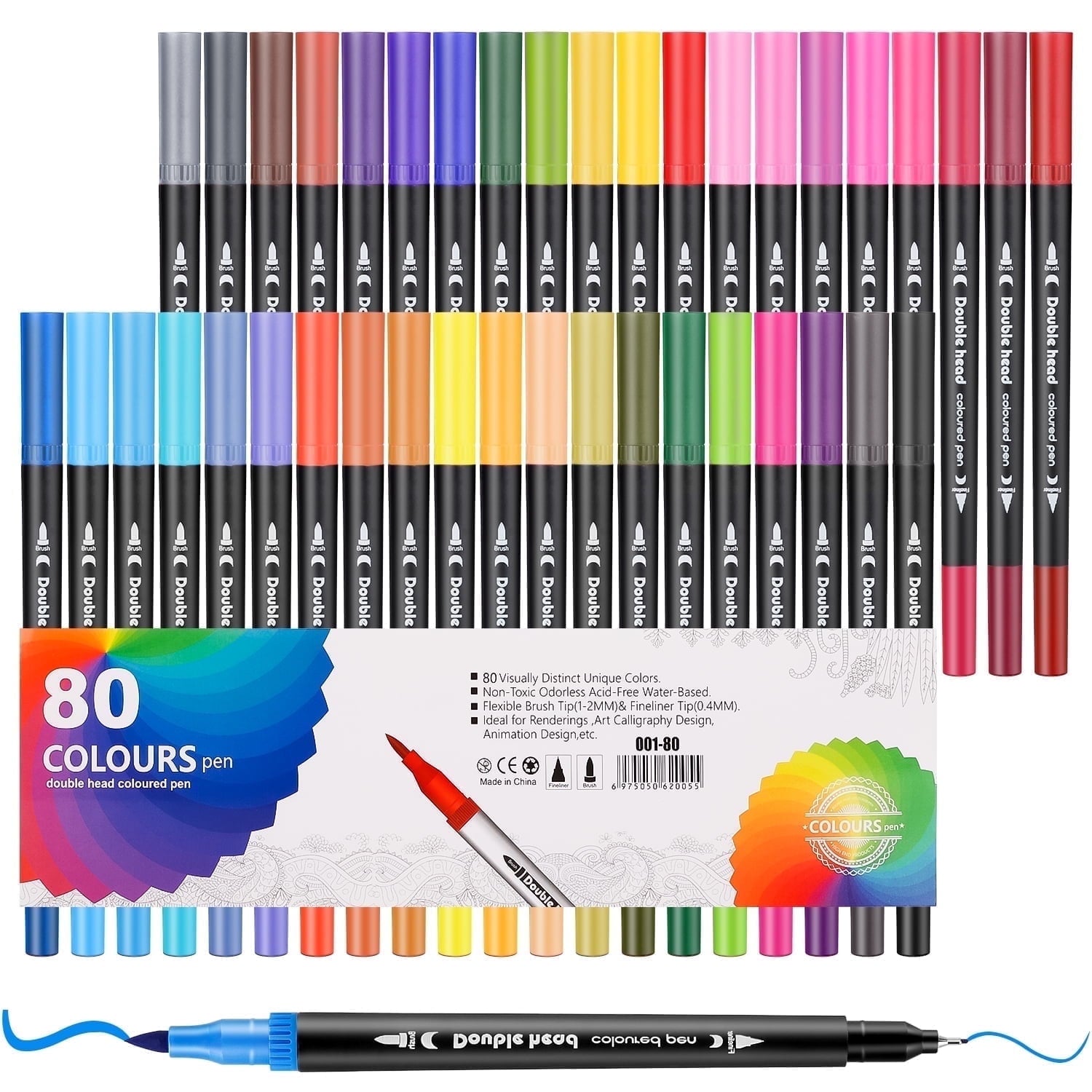 80 Colors Art Brush Marker, Dual Tip Coloring Markers, Fine Tip and Brush Tip Markers Pen for Note taking Planner Cal...