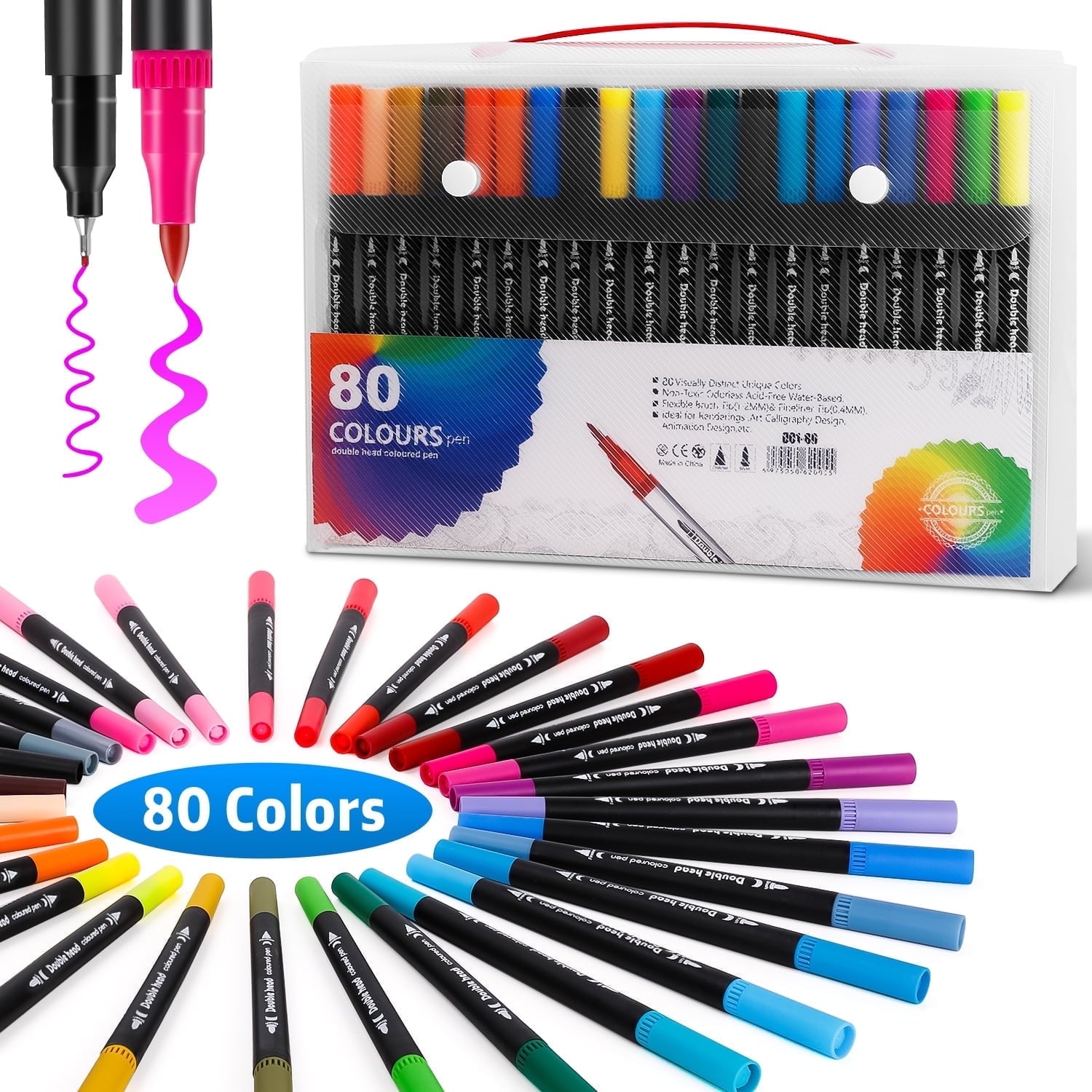 80 Colors Dual Tip Markers, Fine Tip and Brush Tip Coloring Marker Pens For Coloring Books, Painting,Journaling, Note...