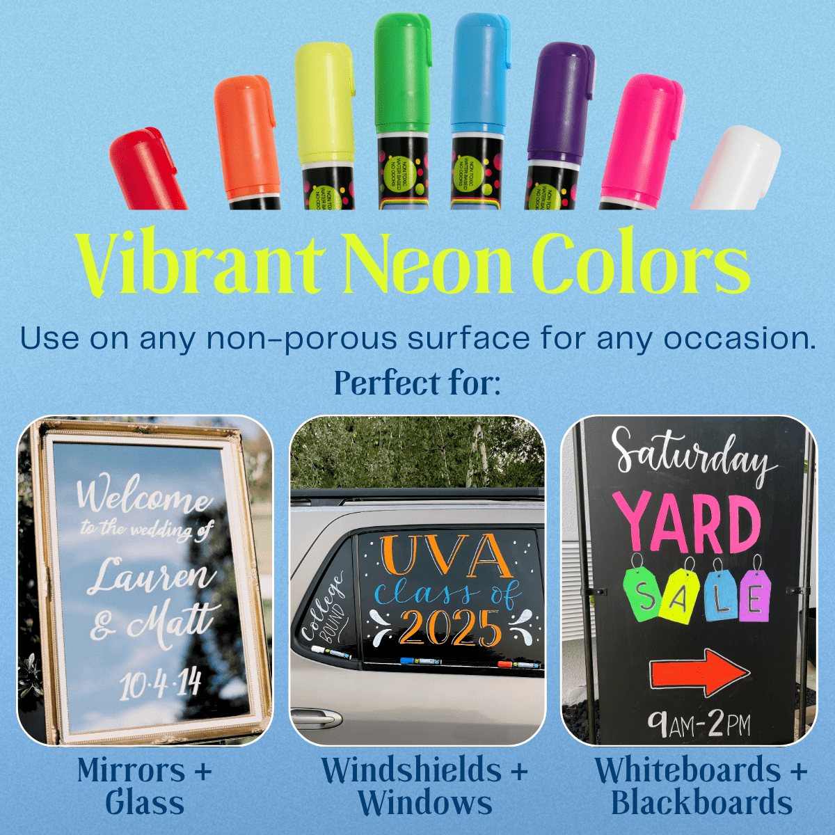 Car Window, Glass Marker Pens. Bold Liquid Chalk for Auto Windshields, Mirrors, White + LED Boards. Washable, Erasabl... - Image 3