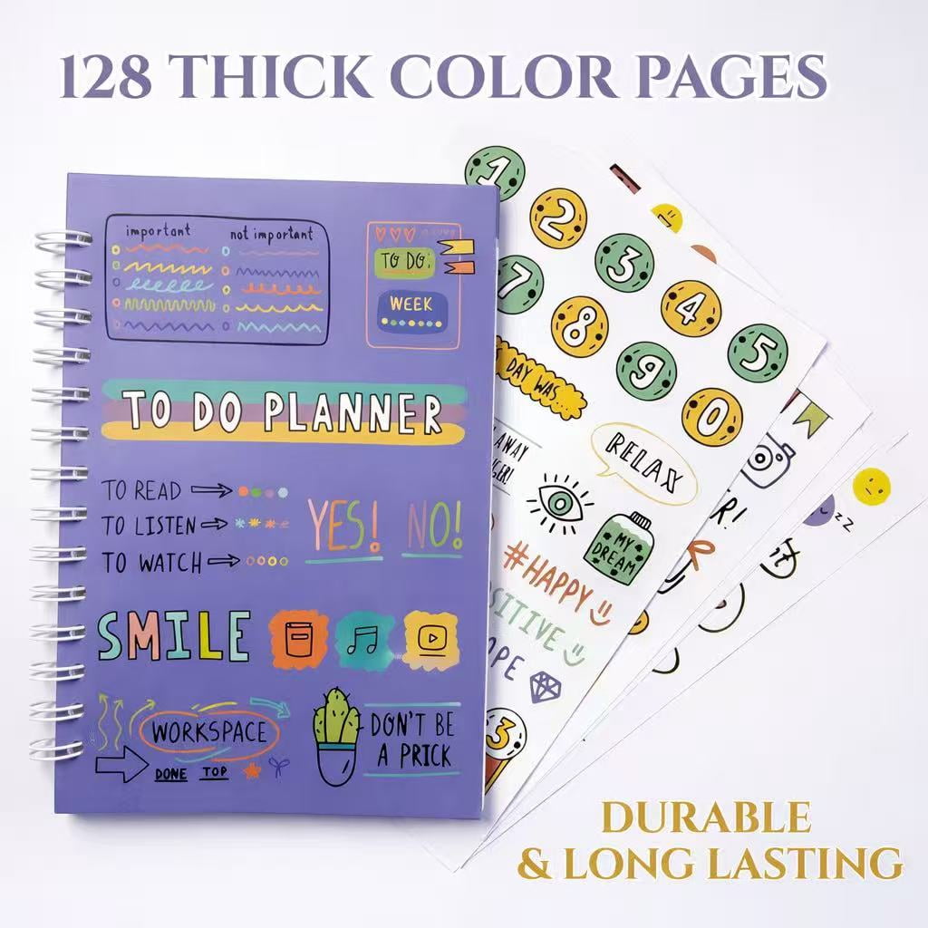 To Do Notebook with Stickers, Undated Daily Planner Organizer, Cute Productivity Journal for School Use, Student Plan... - Image 5
