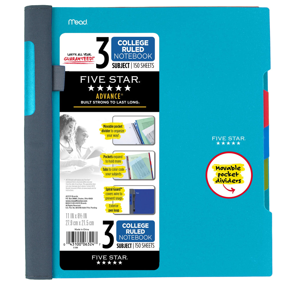 Five Star Advance Notebook, 3 Subject, College Ruled, Assorted Colors (08285) - Image 4