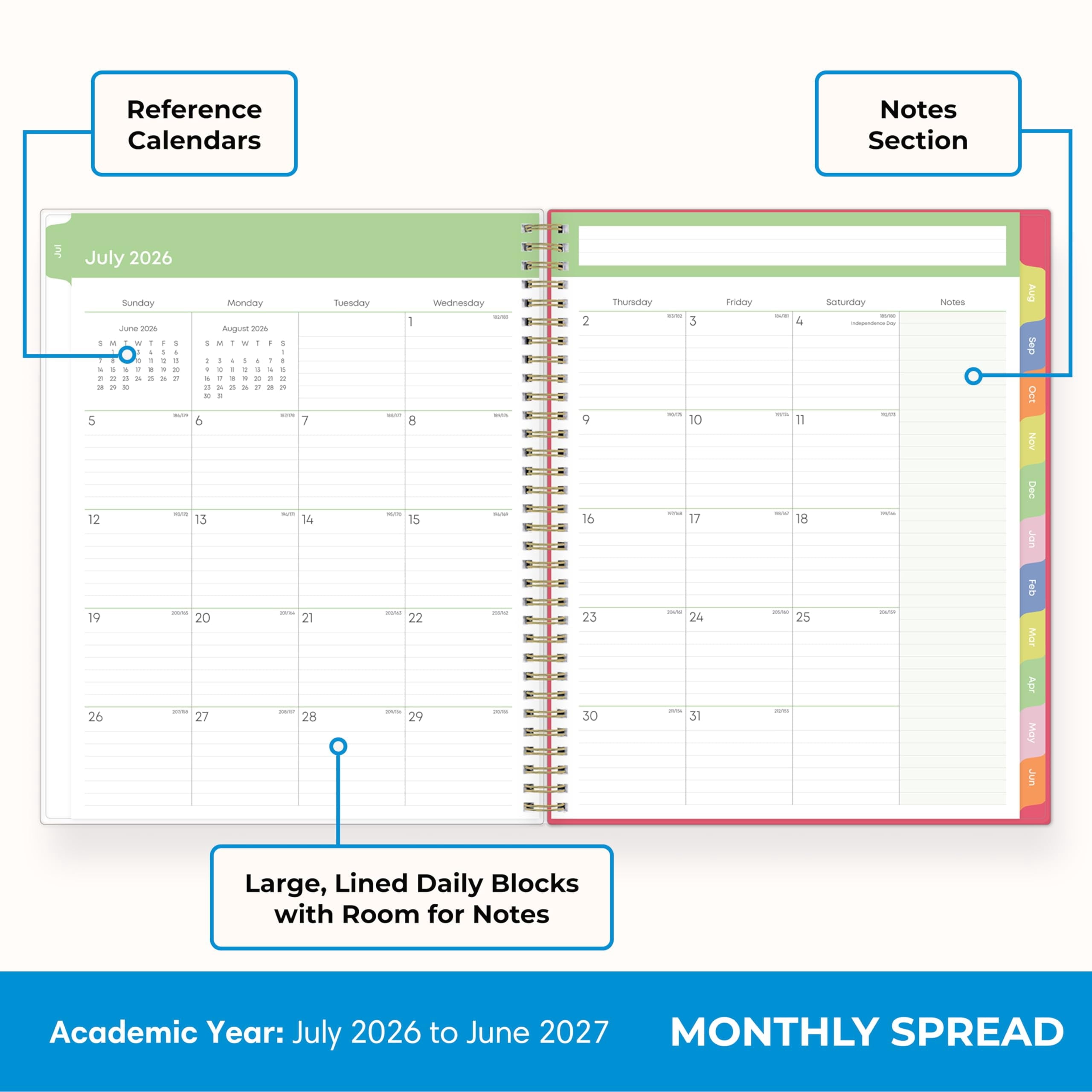 Blue Sky 2026-2027 Weekly and Monthly Academic Year Teacher Lesson Planner Calendar, July 2026 - June 2027, 8.5" x 11", Flexible Cover, Wire - Image 4