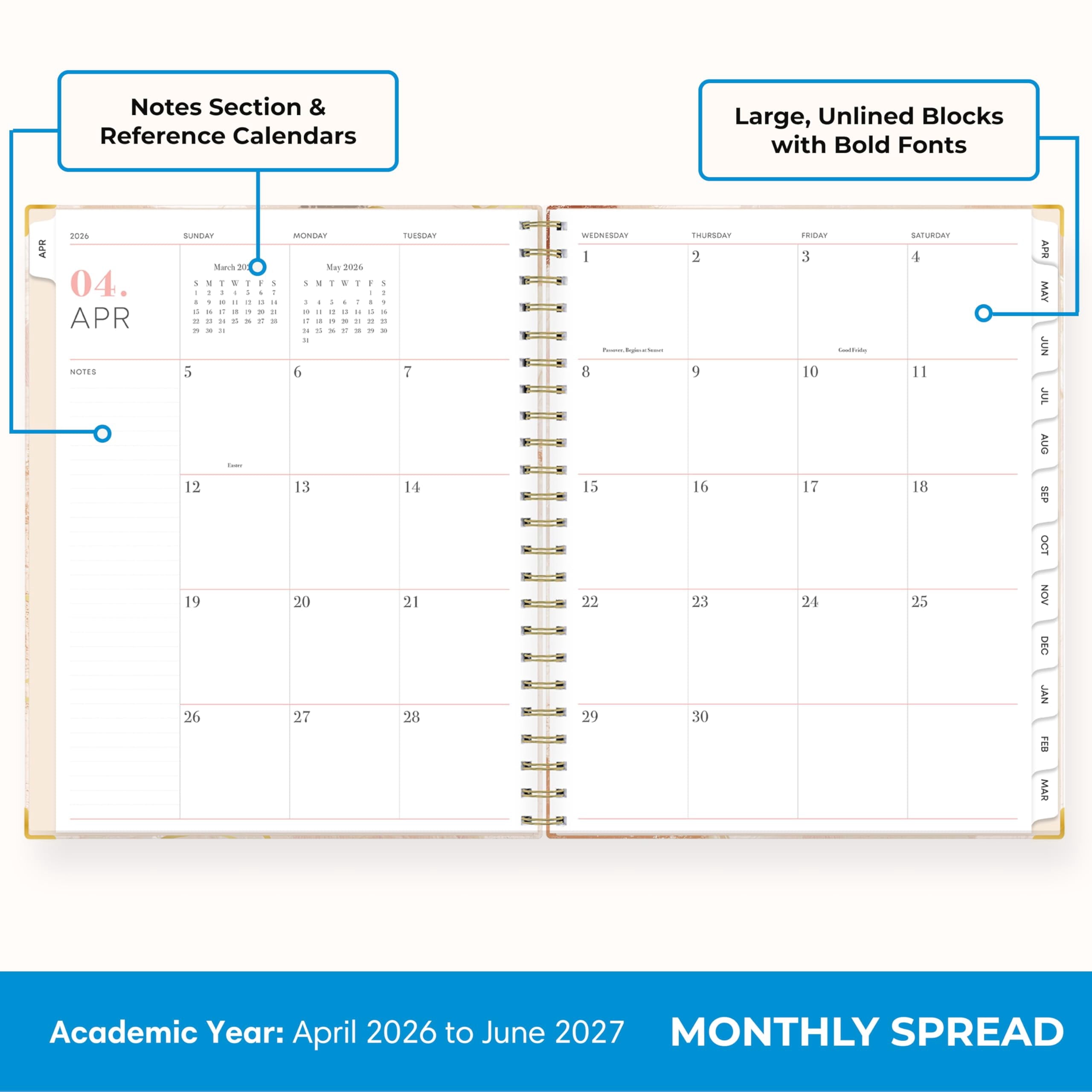 15 Month 2026-2027 Weekly and Monthly Academic Year Planner Calendar, April 2026 - June 2027, 8.5" x 11", Hard Cover,... - Image 4