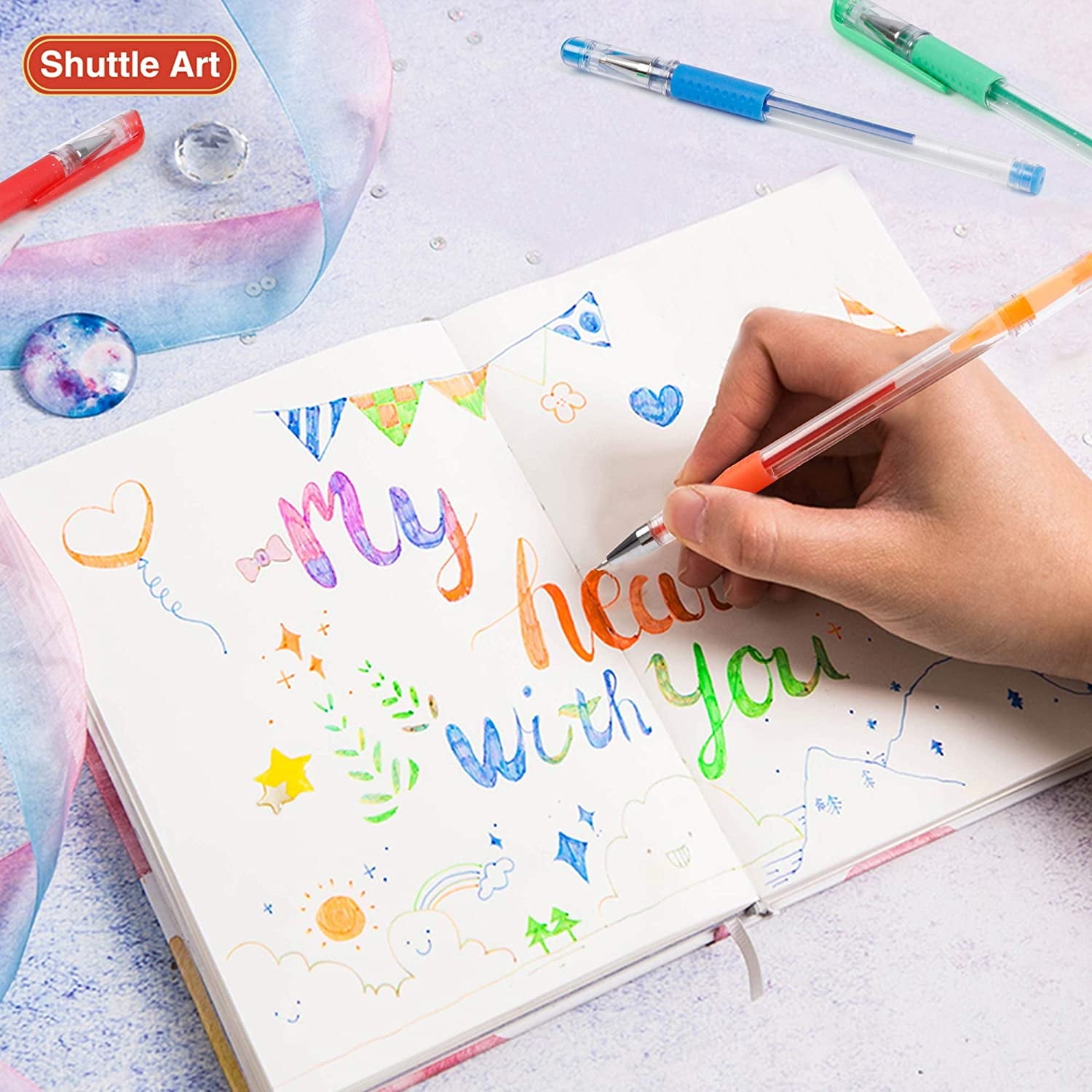 Gel Pens, Shuttle Art 180 Pack Gel Pens Set, 12 Assorted Colors Bulk Classroom Pack for Adults Coloring Books Drawing Doodling Crafts Journa - Image 6
