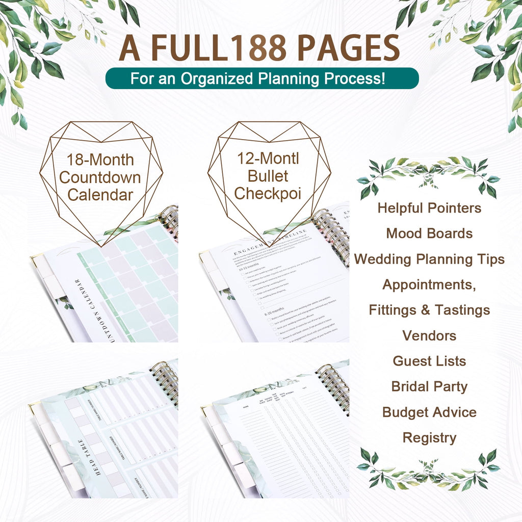 Wedding Planner Book and Organizer, 188 Pages Wedding Planner Book, Bridal Planning Binder with Countdown Calendar, B... - Image 5