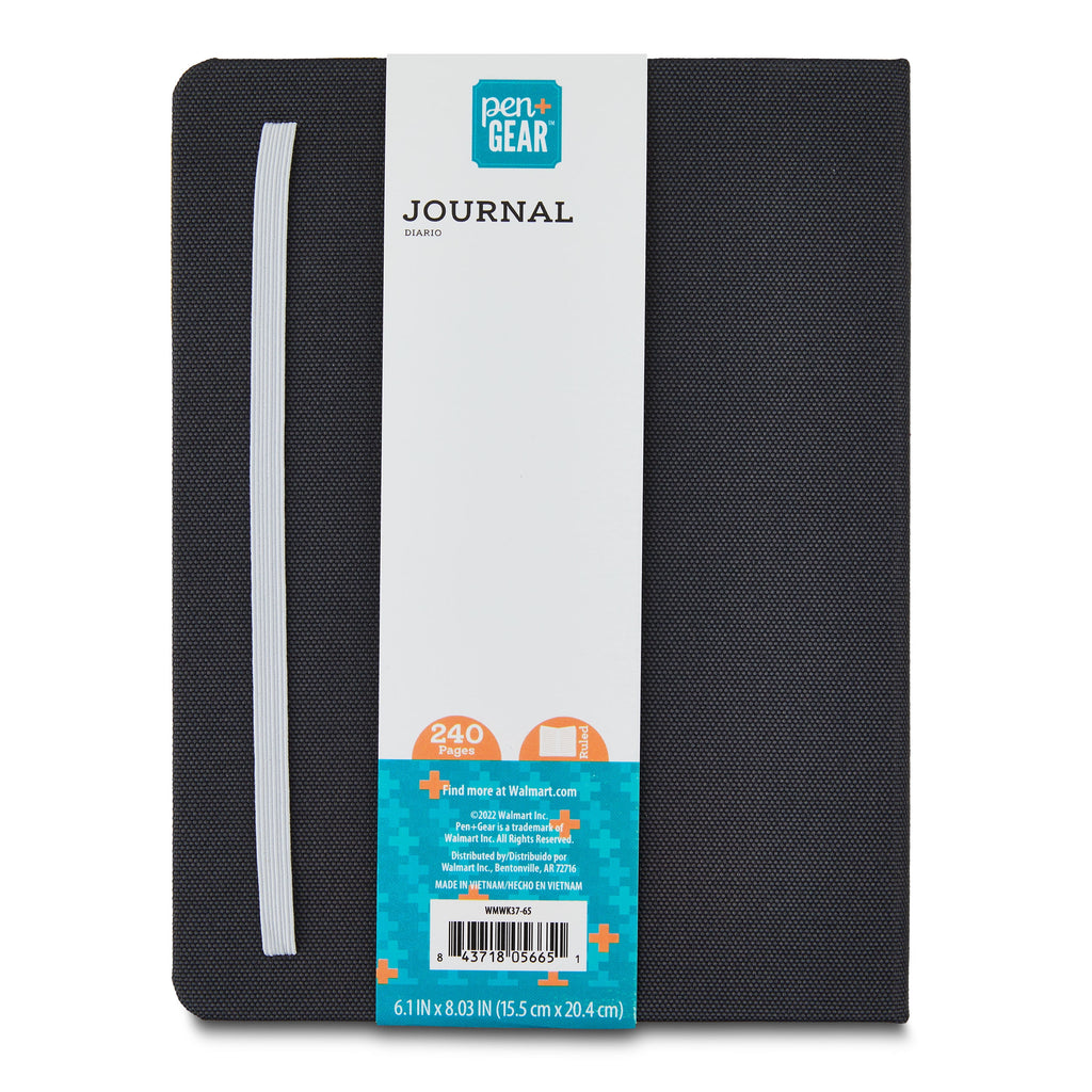 Brand Fabric Cover Journal, Black, 240 Ruled Pages, Elastic Band - Image 3
