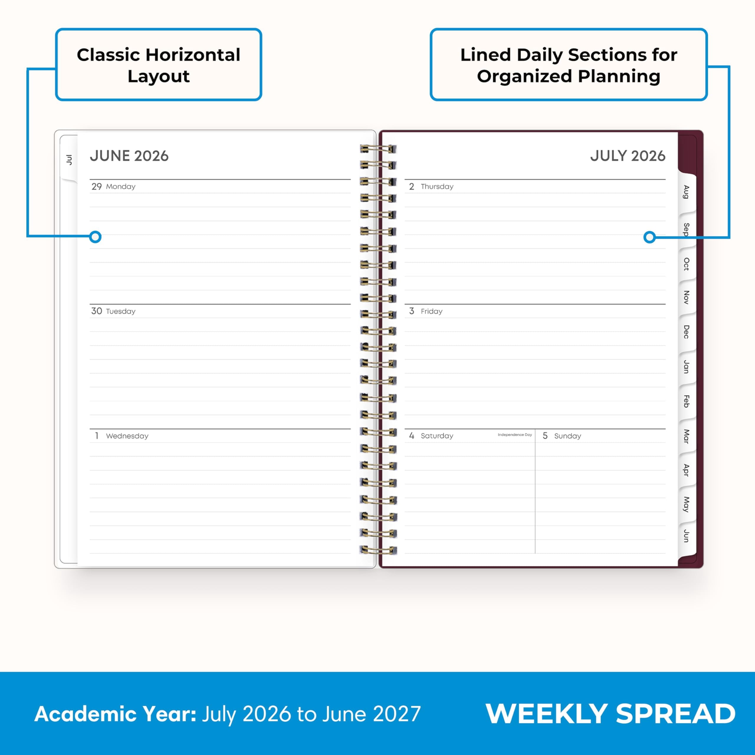2026-2027 Weekly and Monthly Academic Year Planner Calendar, July 2026 - June 2027, 5.875" x 8.625", Flexible Pocket ... - Image 3