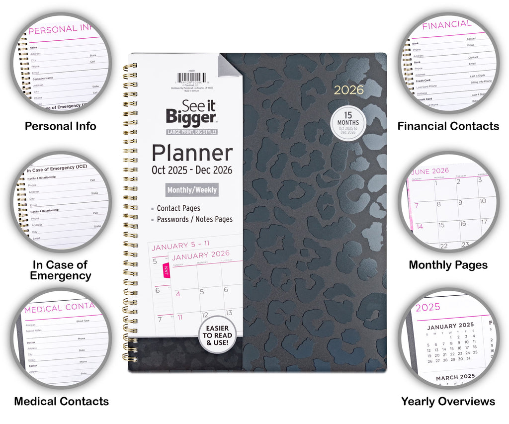 Monthly Weekly Planner Large (8.5" x 11") Black 15-Month Oct 2025-Dec 2026 - Image 2
