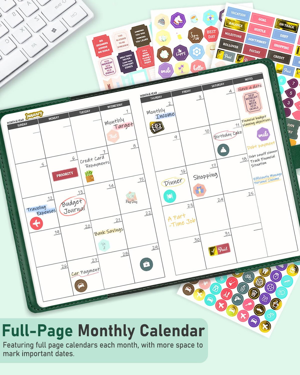 WEMATE Budget Planner - Monthly Budget Book with Lock, Undated Expense Tracker Notebook,Dark Green - Image 5