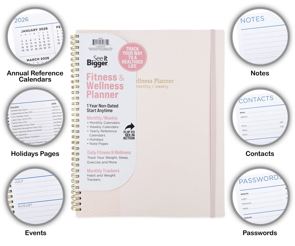 Monthly Weekly Planner Fitness Large (9 x 11) 12 Month Undated - Image 2