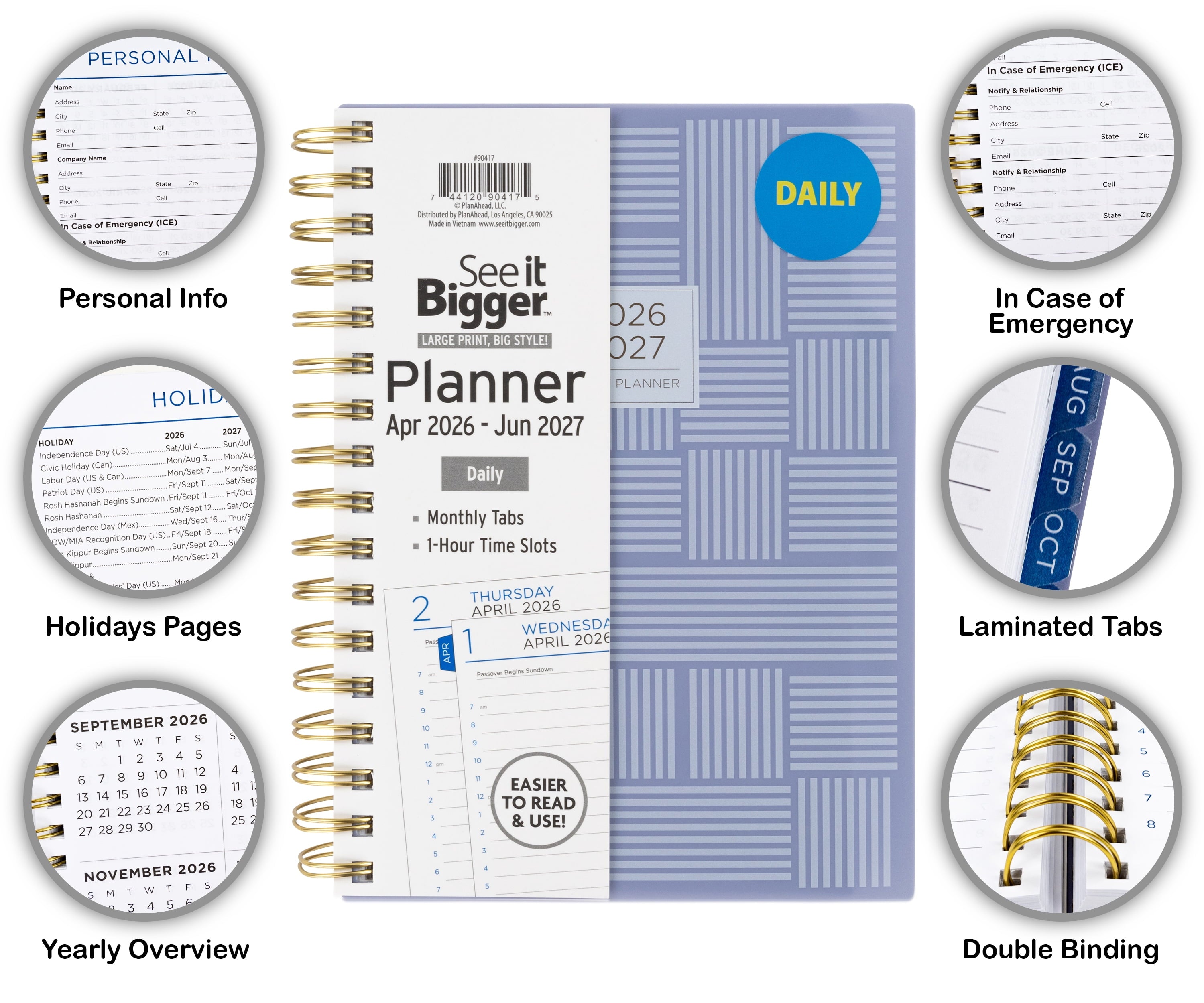 Daily Planner, Medium (6.25" x 8.75"), Grey, 15-Month: Apr 2026 - Jun 2027 - Image 2
