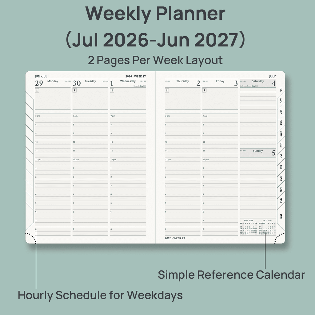 POPRUN Academic Planner 2026-2027, 6.5"x 8.5", (Jul.26-Jun.27) Weekly Monthly Appointment Book with Hourly Time Slots, Hardcover & Monthly T - Image 4