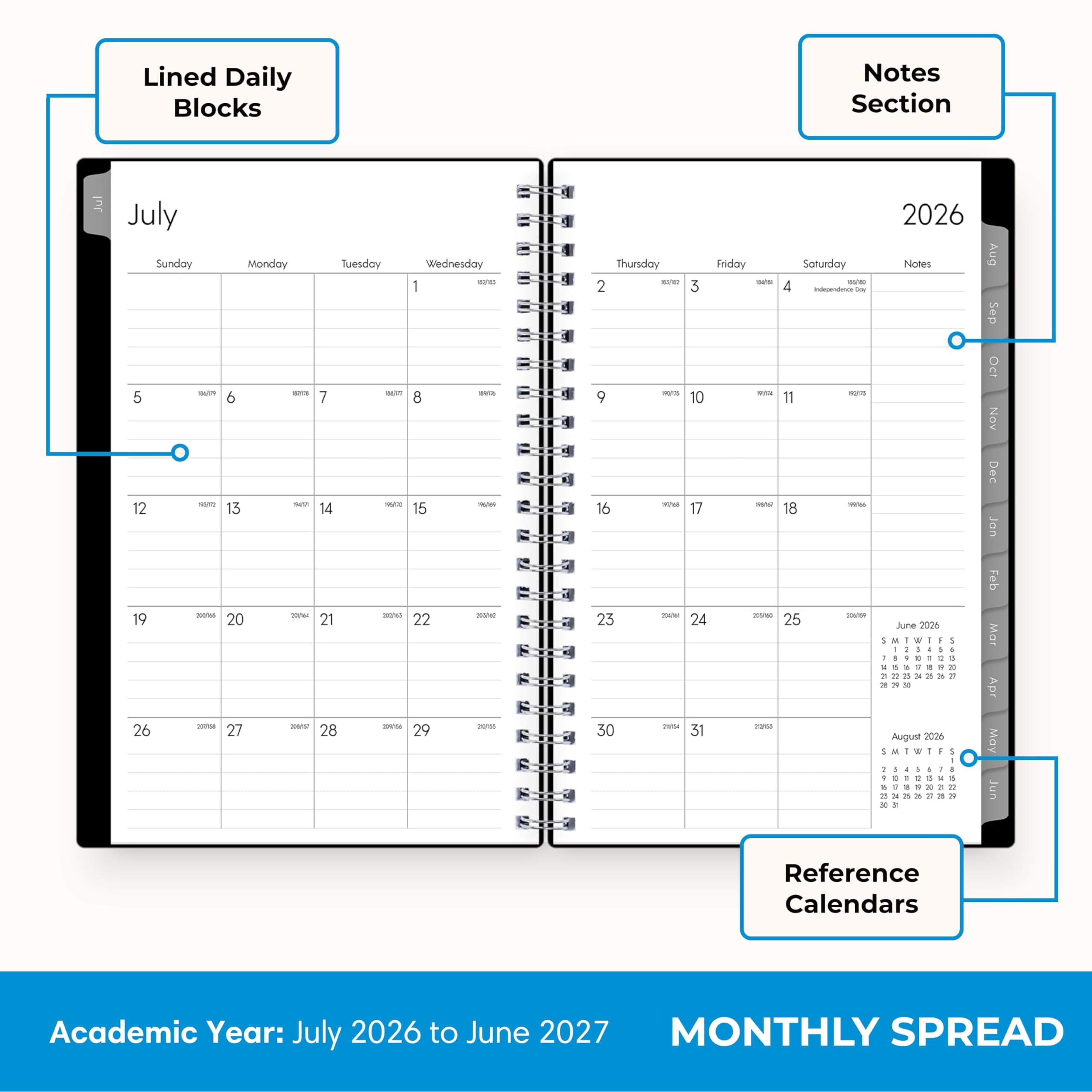 2026-2027 Weekly and Monthly Academic Year Planner Calendar, July 2026 - June 2027, 5" x 8", Flexible Cover, Wireboun... - Image 4