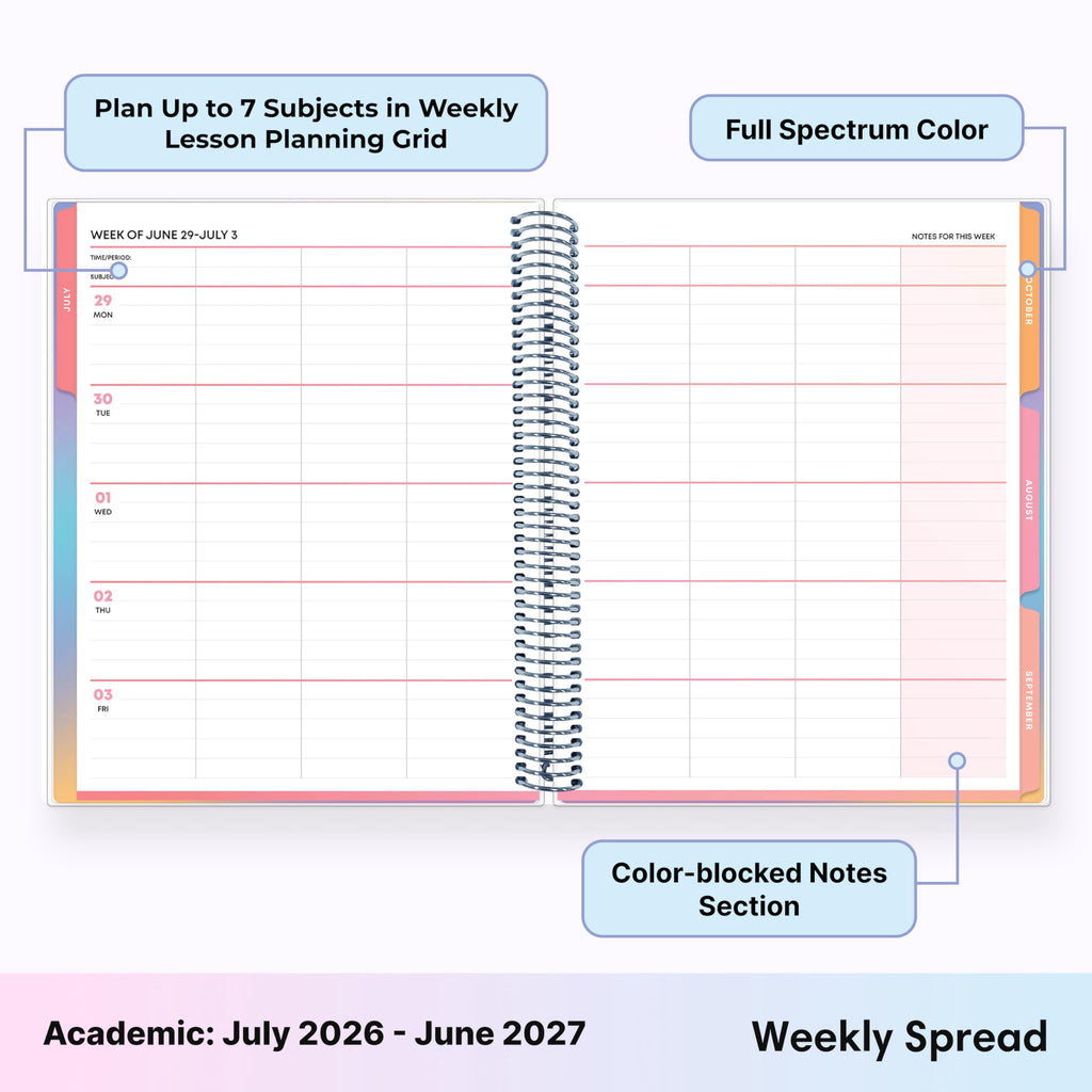 Blue Sky Teachwell 2026-2027 Weekly and Monthly Academic Year Teacher Lesson Planner Calendar, July 2026 - June 2027, 8.5" x 11", Colorful I - Image 4