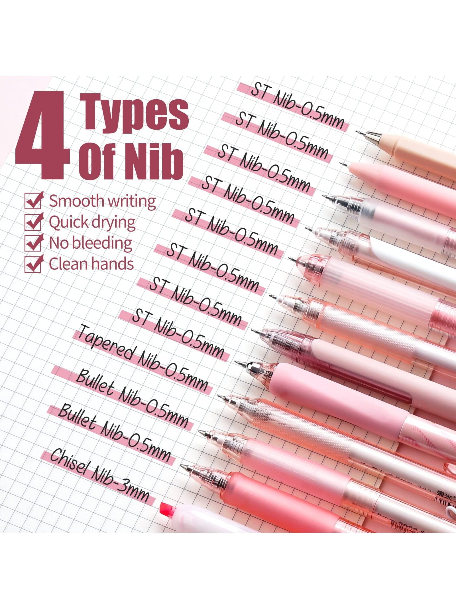 Retractable Pink Pen Set, 11Pcs Black Ink Gel Pens(0.5mm), 1Pcs Pink Highlighter, 0.5mm Fine Point for Journaling, Wr... - Image 4