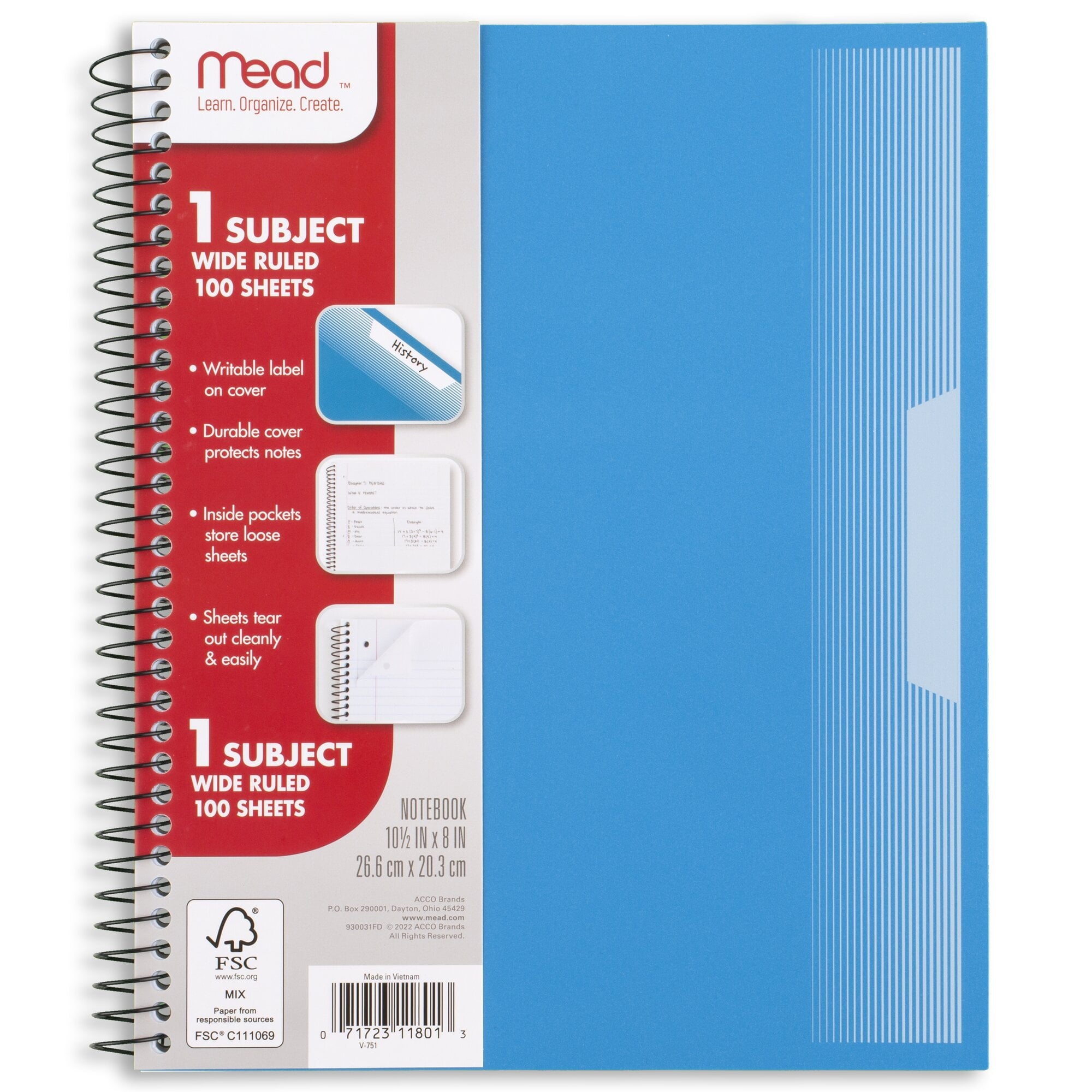 Spiral Notebook, 1 Subject, Wide Ruled, Plastic Cover, 8" x 10.5", 5 Pack - Image 6