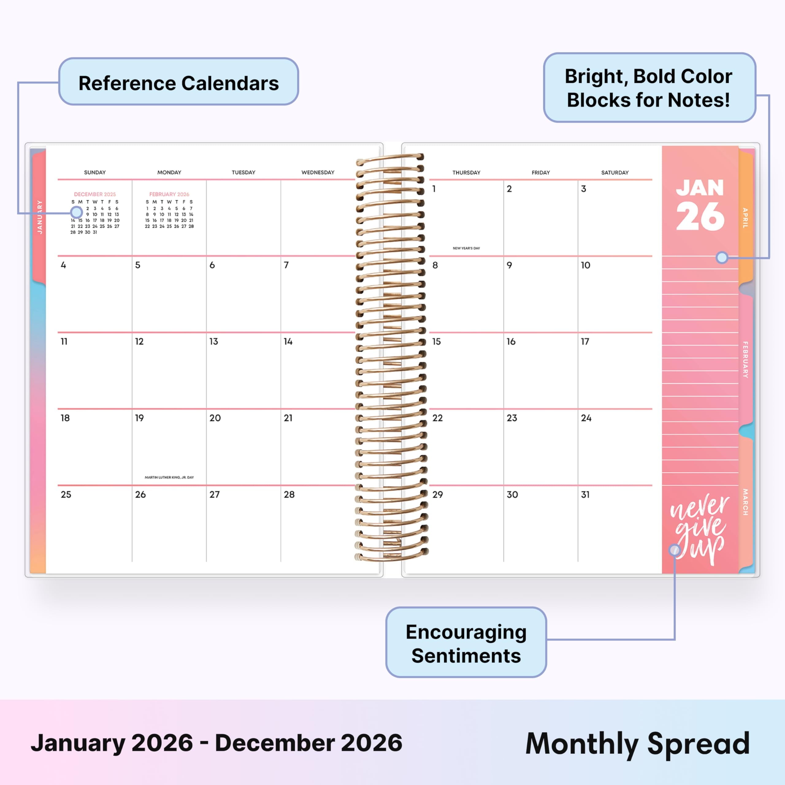 2026 Daily and Monthly Planner Calendar, January 2026 - December 2026, 7" x 9", Flexible Laminated Cover, Heavy Duty ... - Image 3