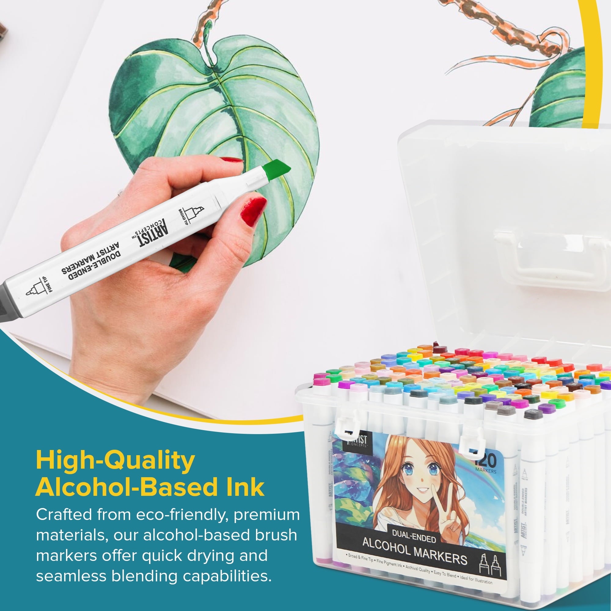 Artist Concepts Dual Tip Alcohol Markers, Smooth and Vibrant Colors for Coloring books, 120 count - Image 4