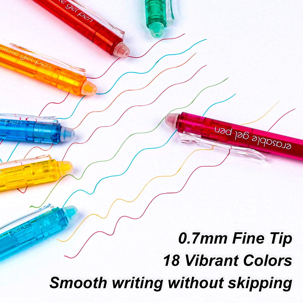 Erasable Gel Pens, 18 Colors Lineon Retractable Erasable Pens Clicker, Fine Point, Make Mistakes Disappear, Assorted Color Inks for Drawing - Image 3