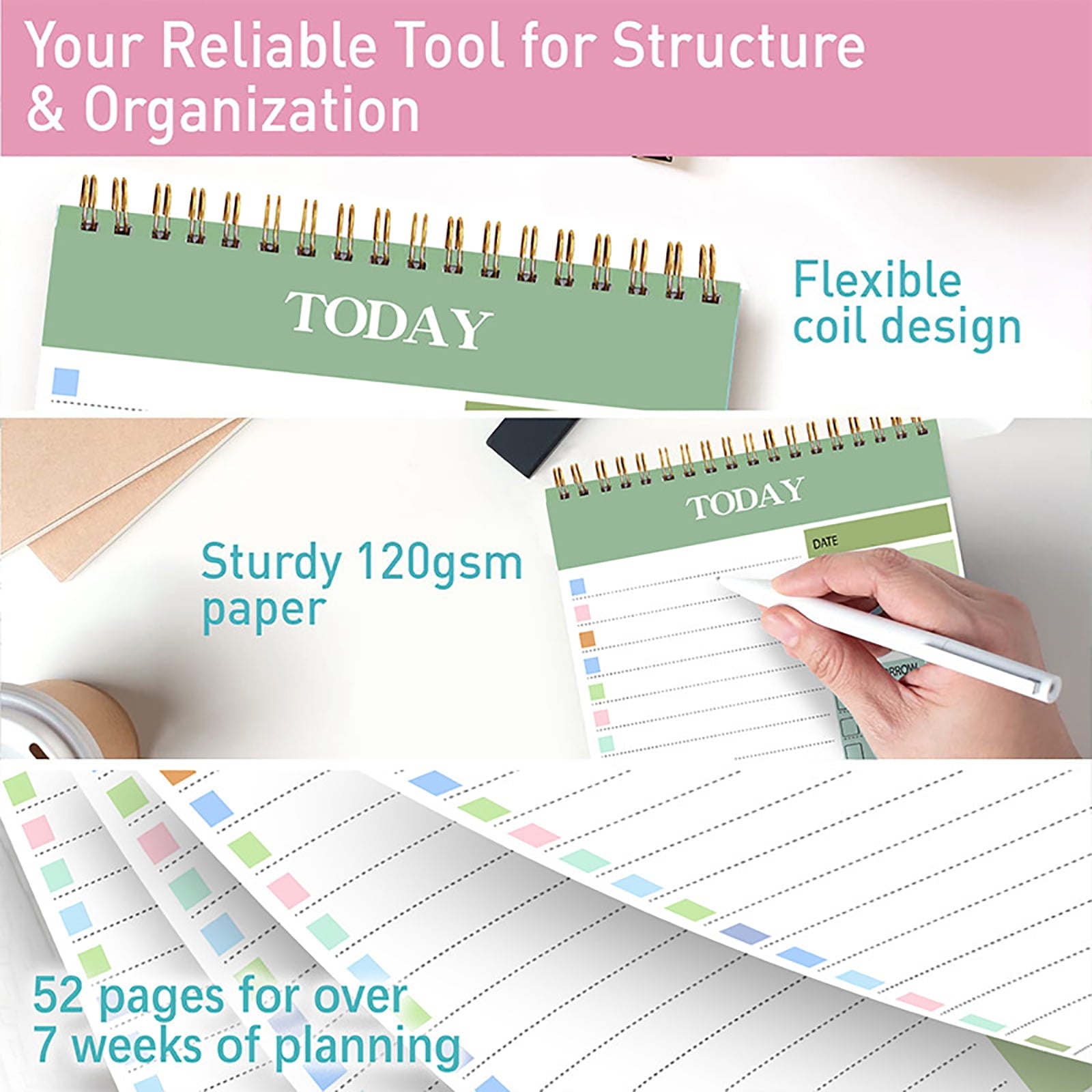 2 Pack A5 Daily Planner Notepad, 104 Pages, 8.66" x 5.51" To Do List Notepad - Image 4