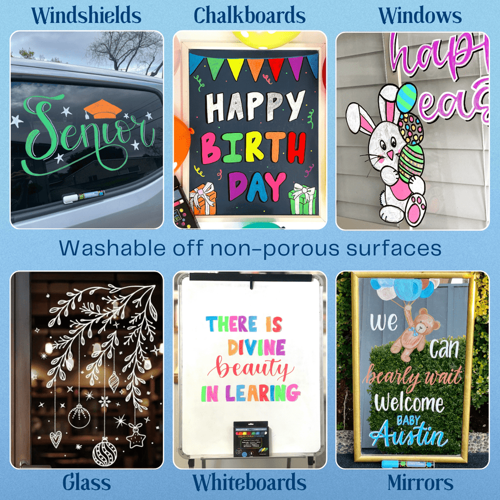 Car Window, Glass Marker Pens. Bold Liquid Chalk for Auto Windshields, Mirrors, White + LED Boards. Washable, Erasabl... - Image 2