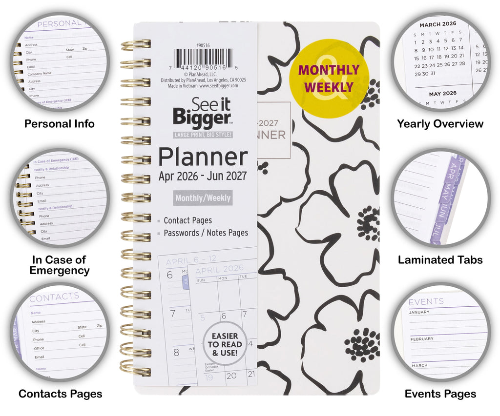 M/W Planner, Small (4.25" x 6.5"), Floral, 15-Month: Apr 2026 - Jun 2027 - Image 2
