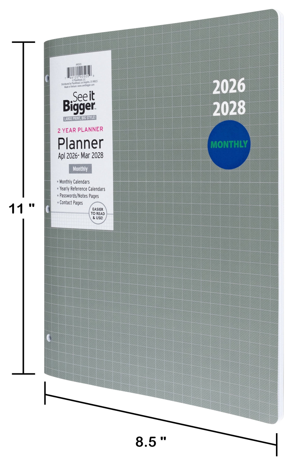 Monthly Planner, Large (8.5 x 11), Grey, 2-Year: Apr 2026 - Mar 2028 - Image 6