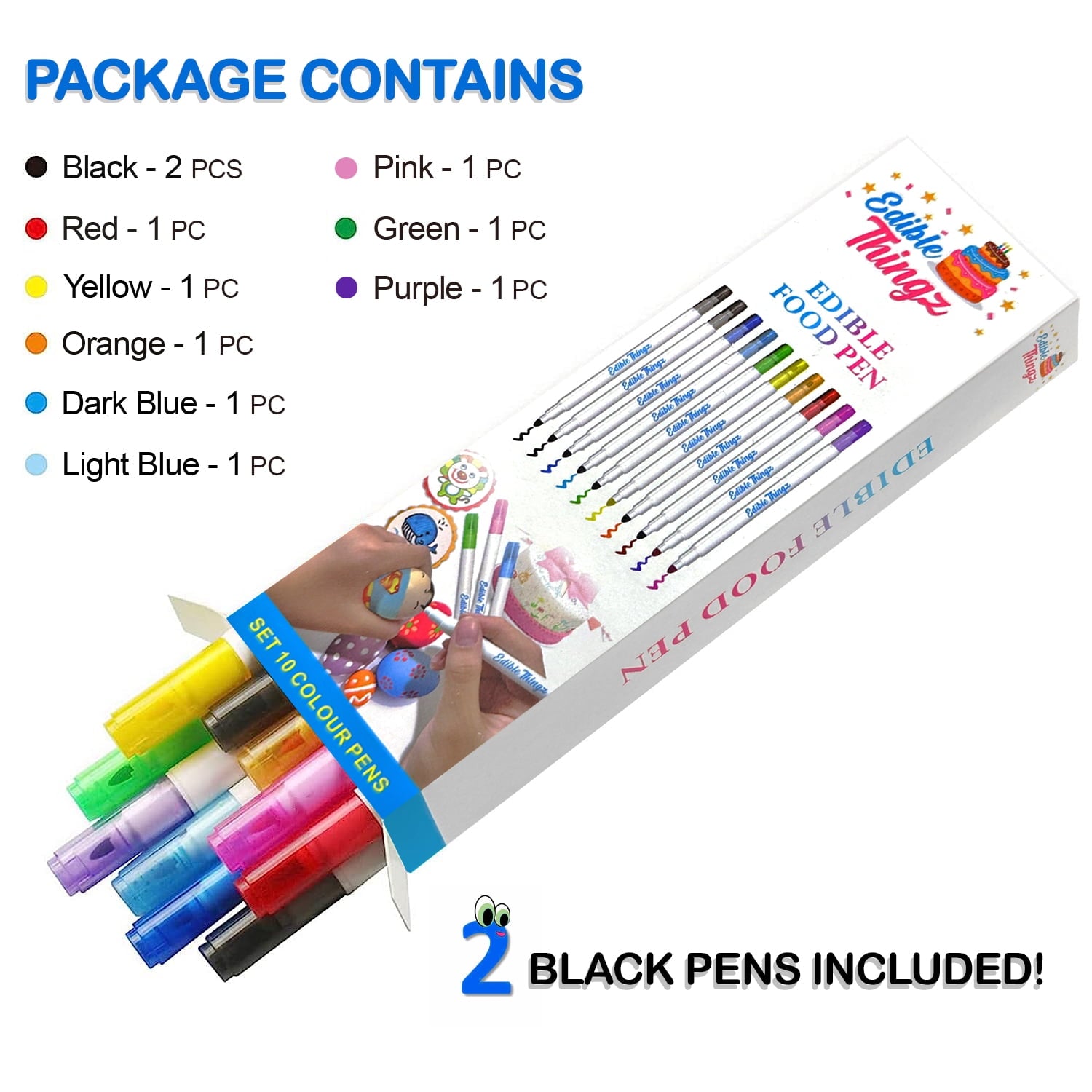 EdibleThingz Edible Food Coloring Markers, Dual Sided Tips, Edible Gourmet Writer with Fine & Wide Tip for Decorating Cookies, Cakes, Fondan - Image 2