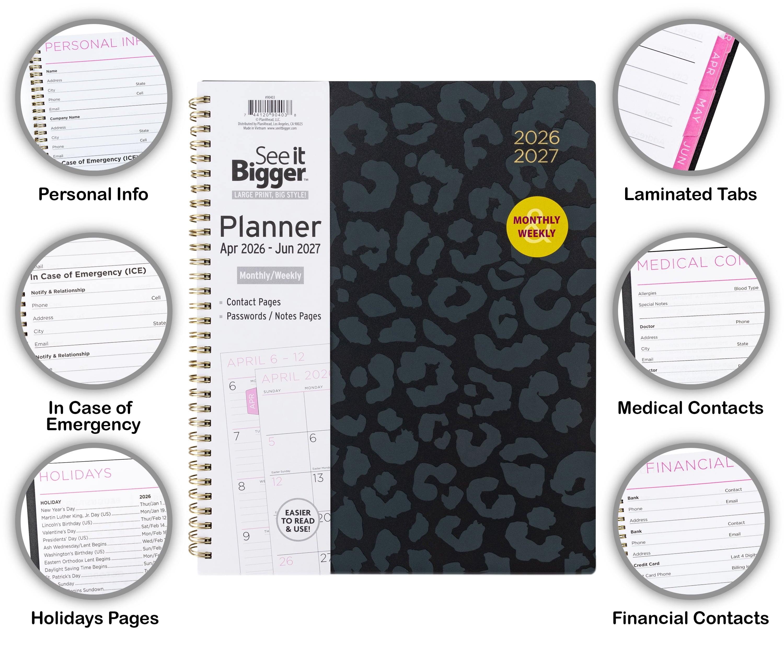 See It Bigger M/W Planner, Large (9" x 11.25"), Black, 15-Month: Apr 2026 - Jun 2027 - Image 2