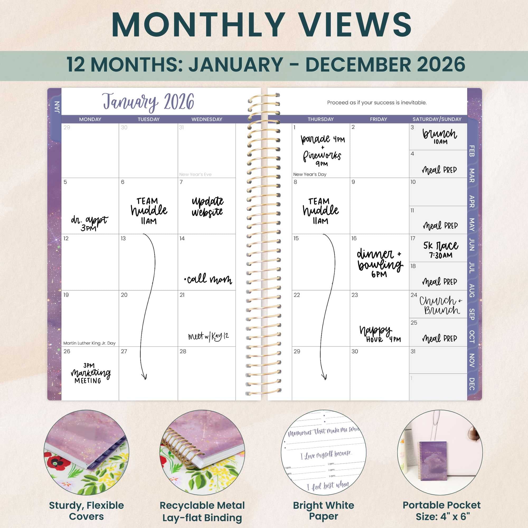 2026 Pocket Planner, 4" x 6", Mini Weekly & Monthly Agenda Organizer & Calendar Book, Good Things Are Coming - Image 3