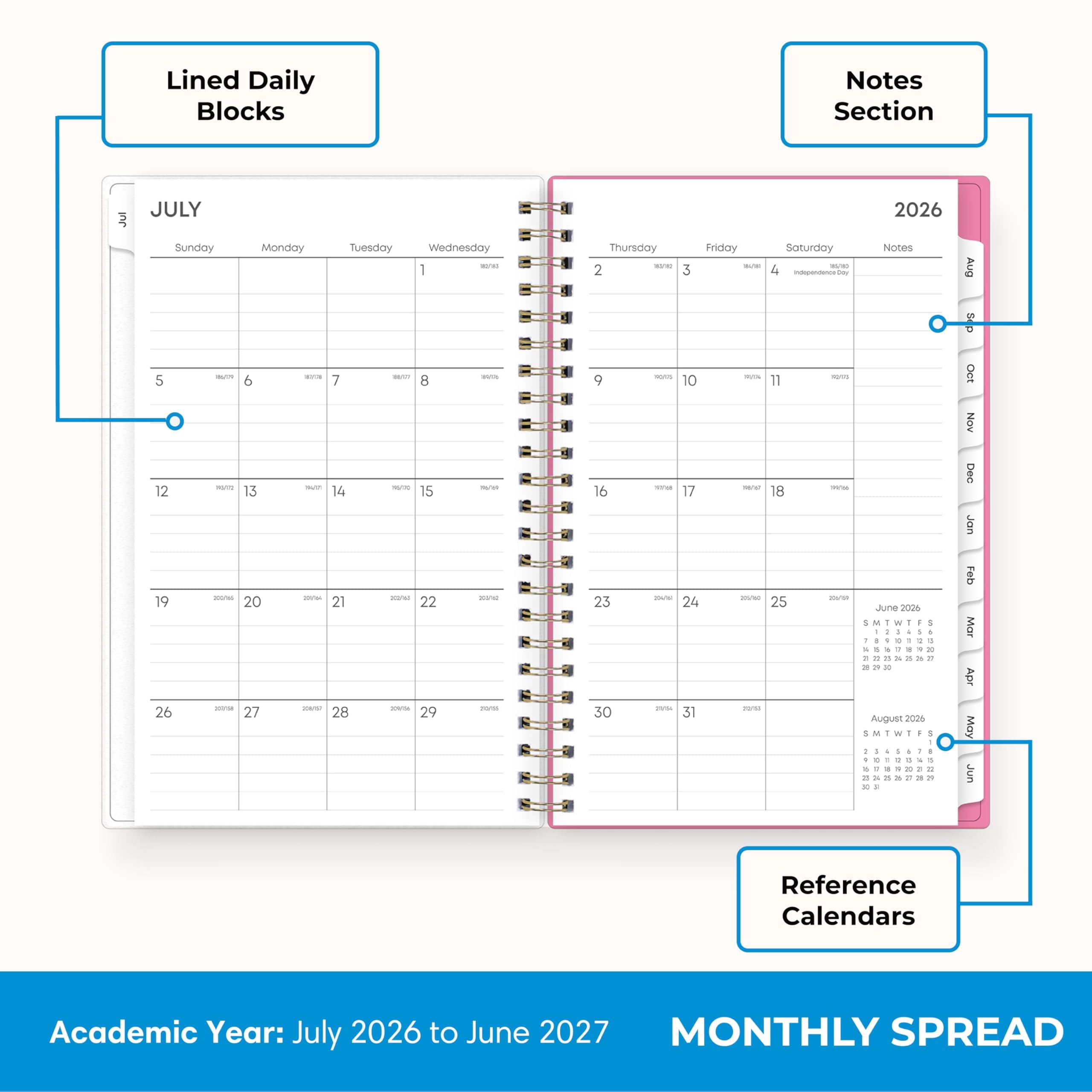 Blue Sky 2026-2027 Weekly and Monthly Academic Year Planner Calendar, July 2026 - June 2027, 5" x 8", Flexible Cover, Wirebound, Laminated T - Image 4