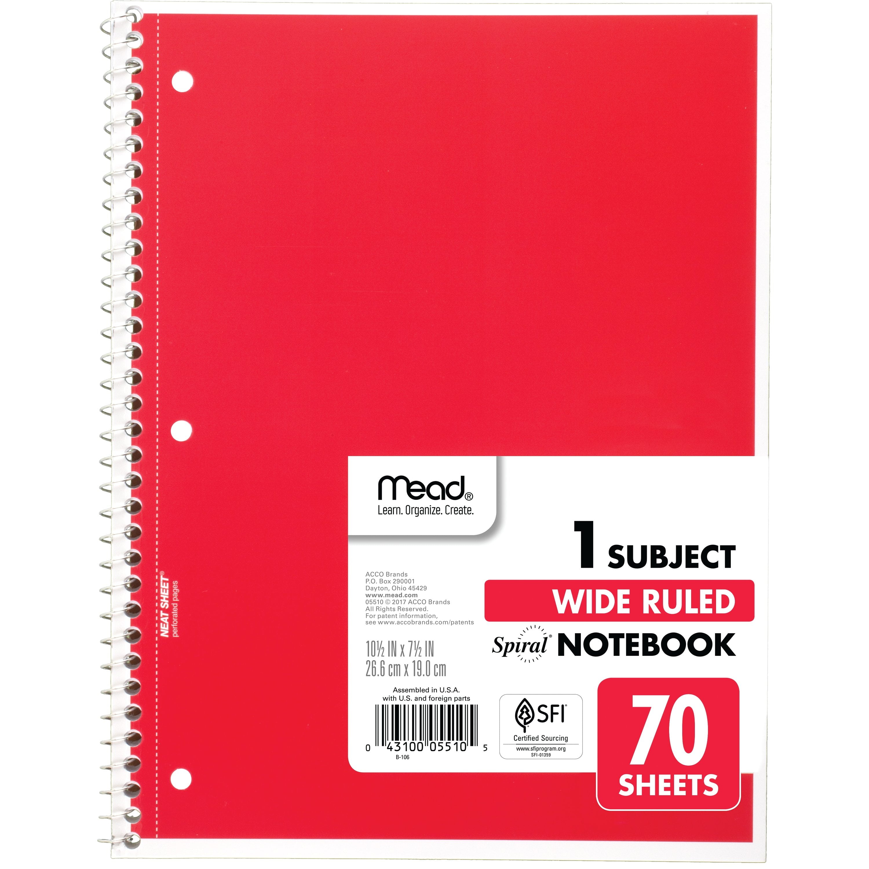Spiral Notebook, 1 Subject, Wide Ruled, 70 Sheets, Assorted (05510) - Image 5