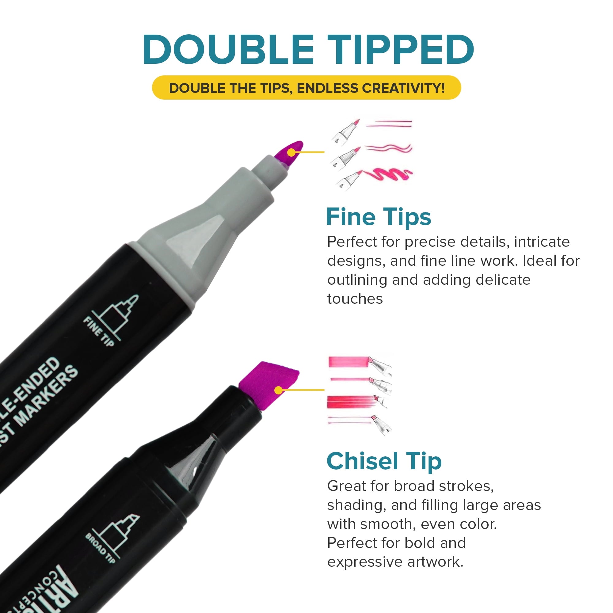Dual tip Alcohol Markers Vibrant Colors for art and coloring, Metal Case, 160 Count - Image 3