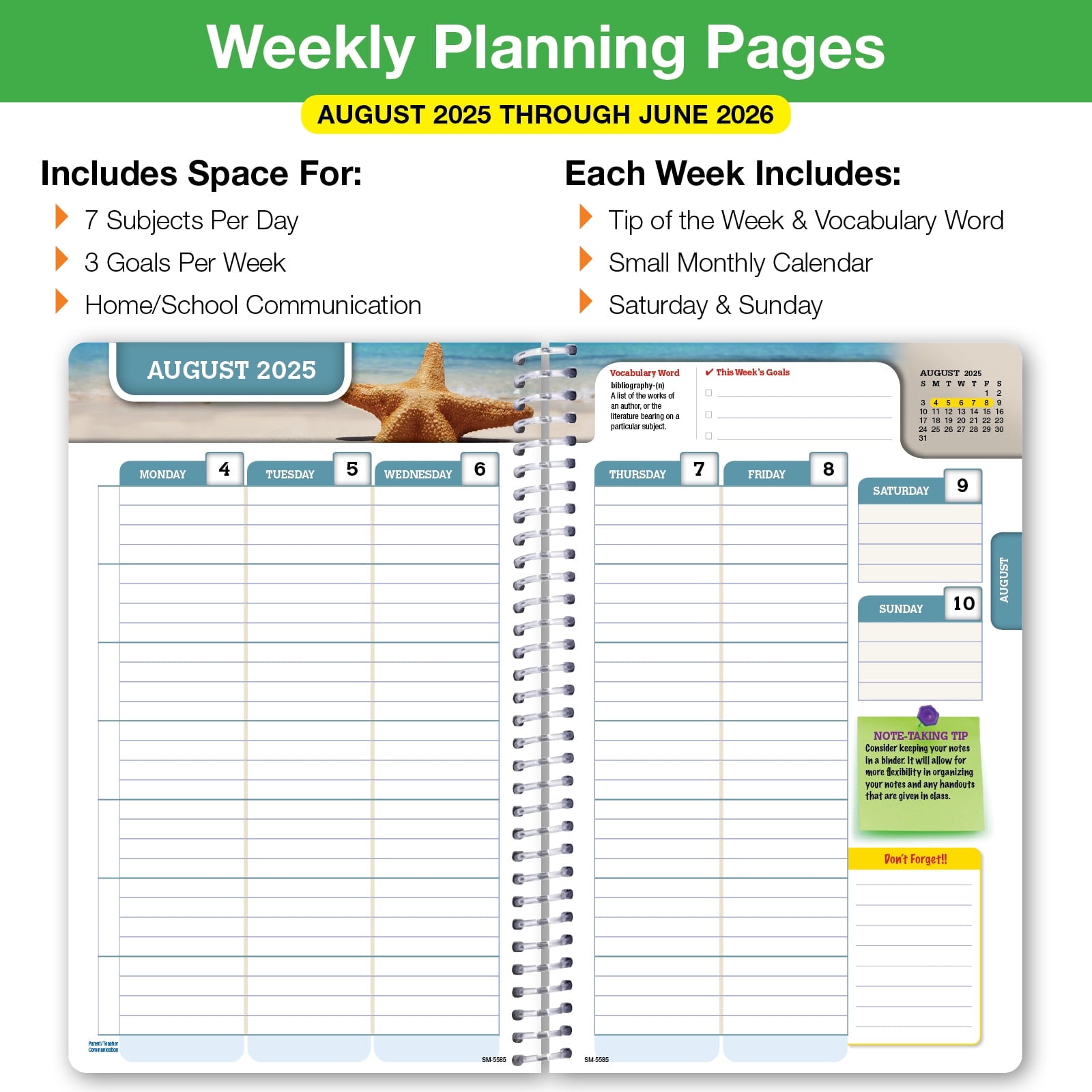 Dated Middle School or High School Student Planner for Academic Year 2025-2026, Ruler/Bookmark and Planning Stickers ... - Image 5