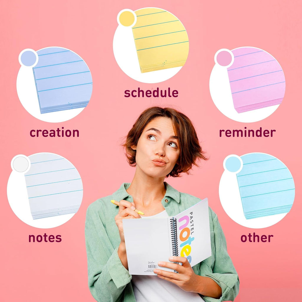 5x7 College Ruled - Bright Pastel Lined Paper, Perforated Notepad, Durable Poly Cover - 3 Pack - Image 6