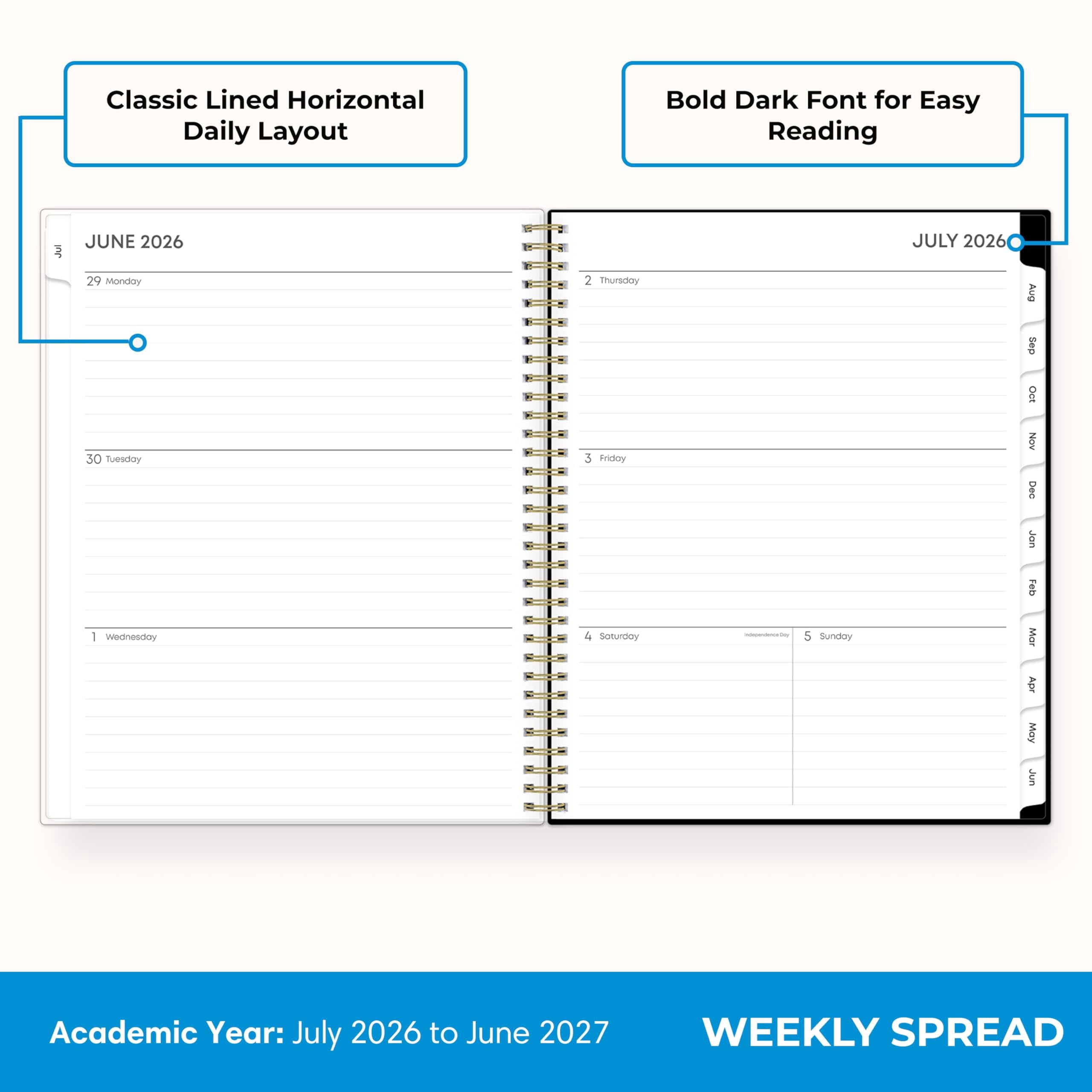 Blue Sky 2026-2027 Weekly and Monthly Academic Year Planner Calendar, July 2026 - June 2027, 8.5" x 11", Flexible Cover, Wirebound, Laminate - Image 3