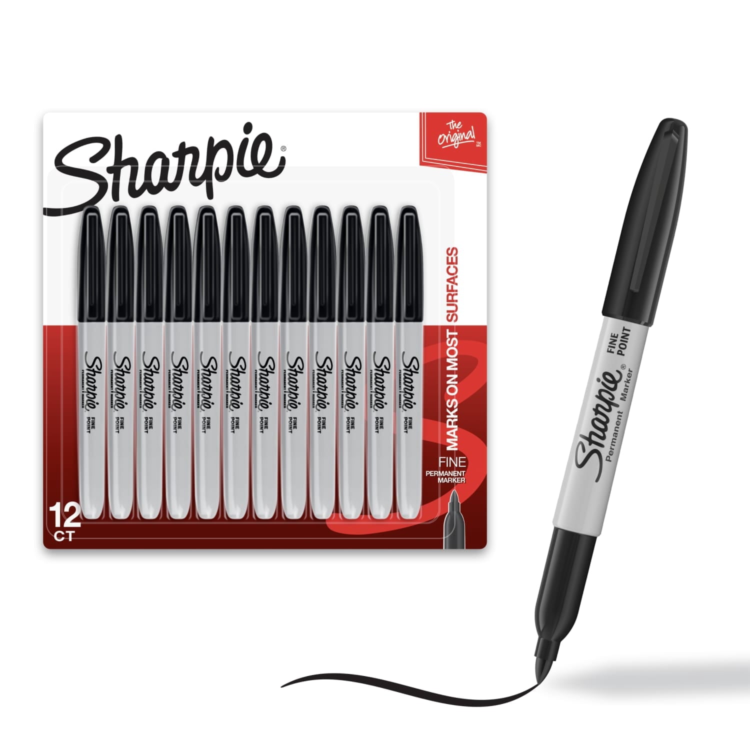 (3 pack) Permanent Markers, Fine Point, Black, 12 Count - Image 2