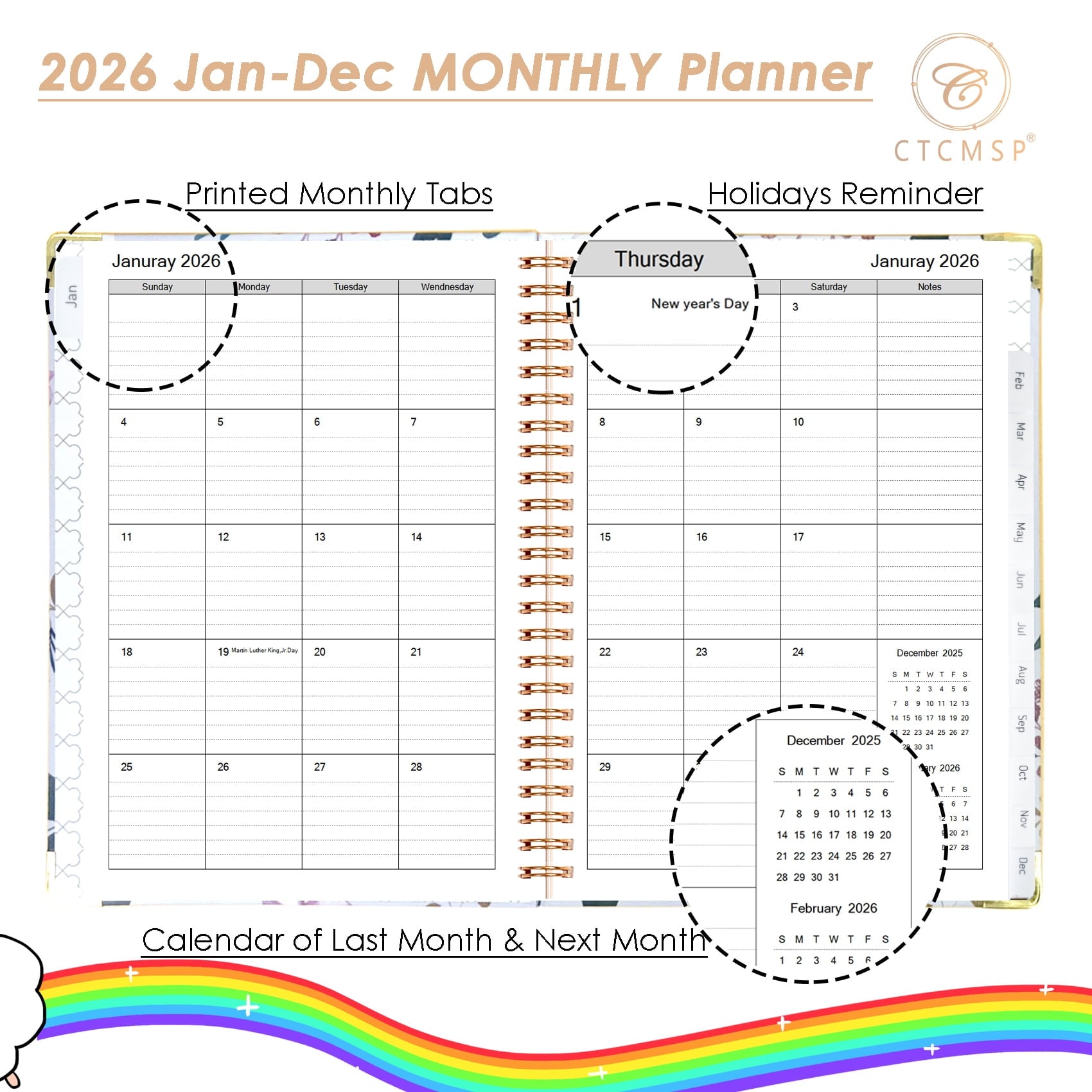 2026 Notebook(Jan-Dec.2026,6.3"x8.5") Weekly Monthly Flower for Women Men 2026 Academic Supplies - Image 3