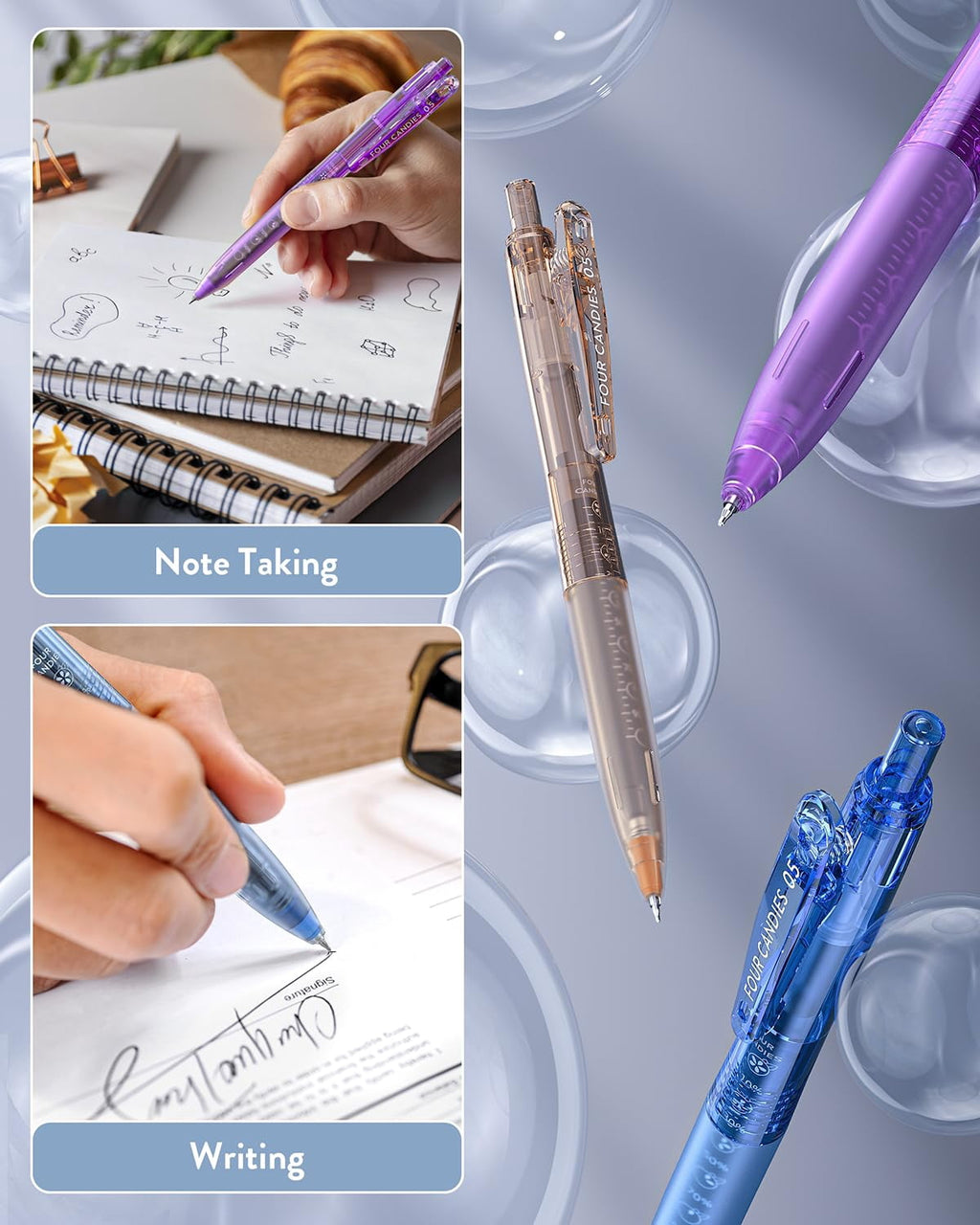 Four Candies 12Pack 0.5mm Black Ink Quick Dry Retractable Gel Pen Set, Cute Transparent Pastel Fine Point Note Taking Aesthetic lnk Pens, Co - Image 4