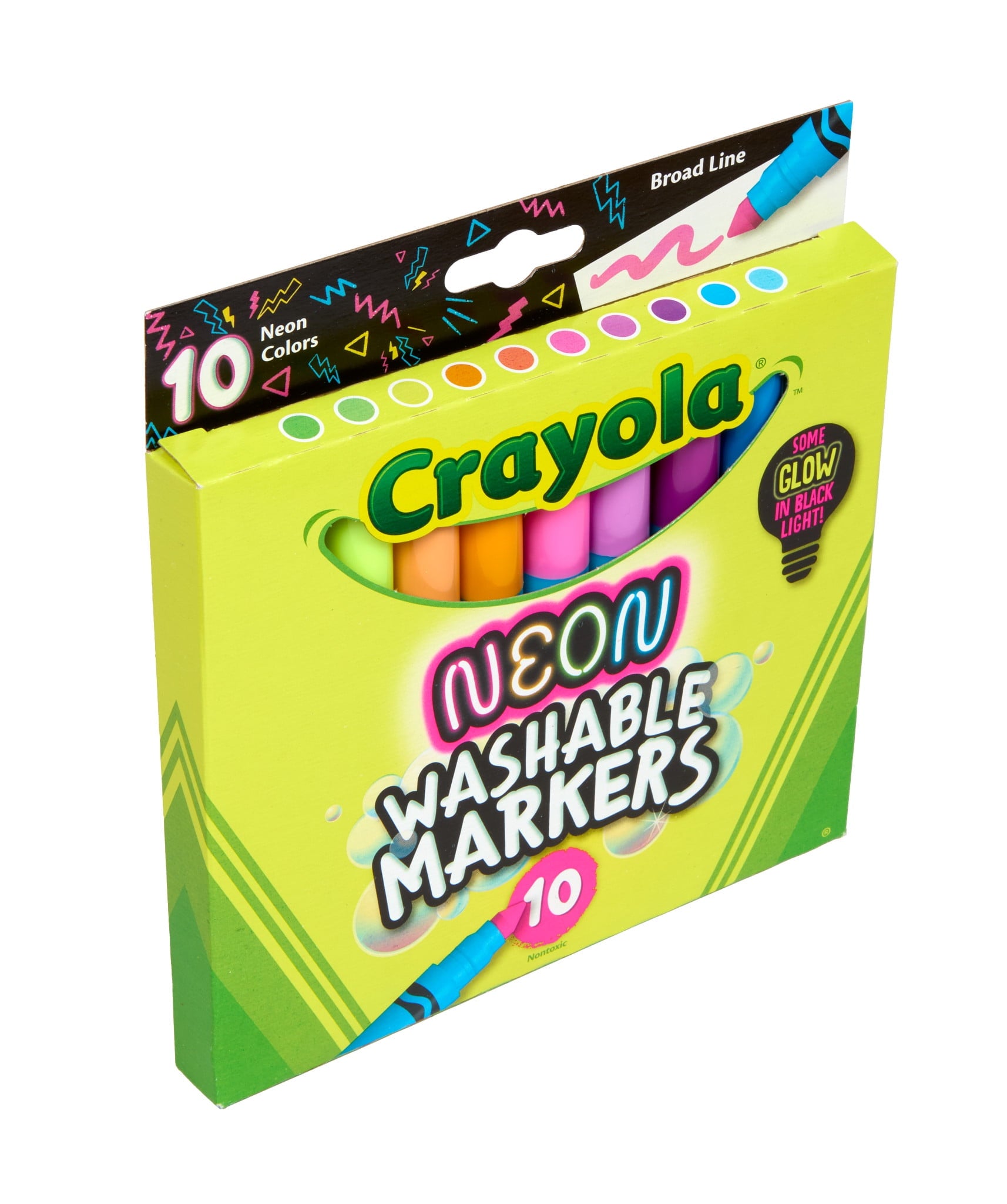 Neon Marker Set (10ct), Art Markers for Kids, 7 Glow in the Dark Marker Colors, Broad Line, Gift for Kids, Ages 3+ - Image 2