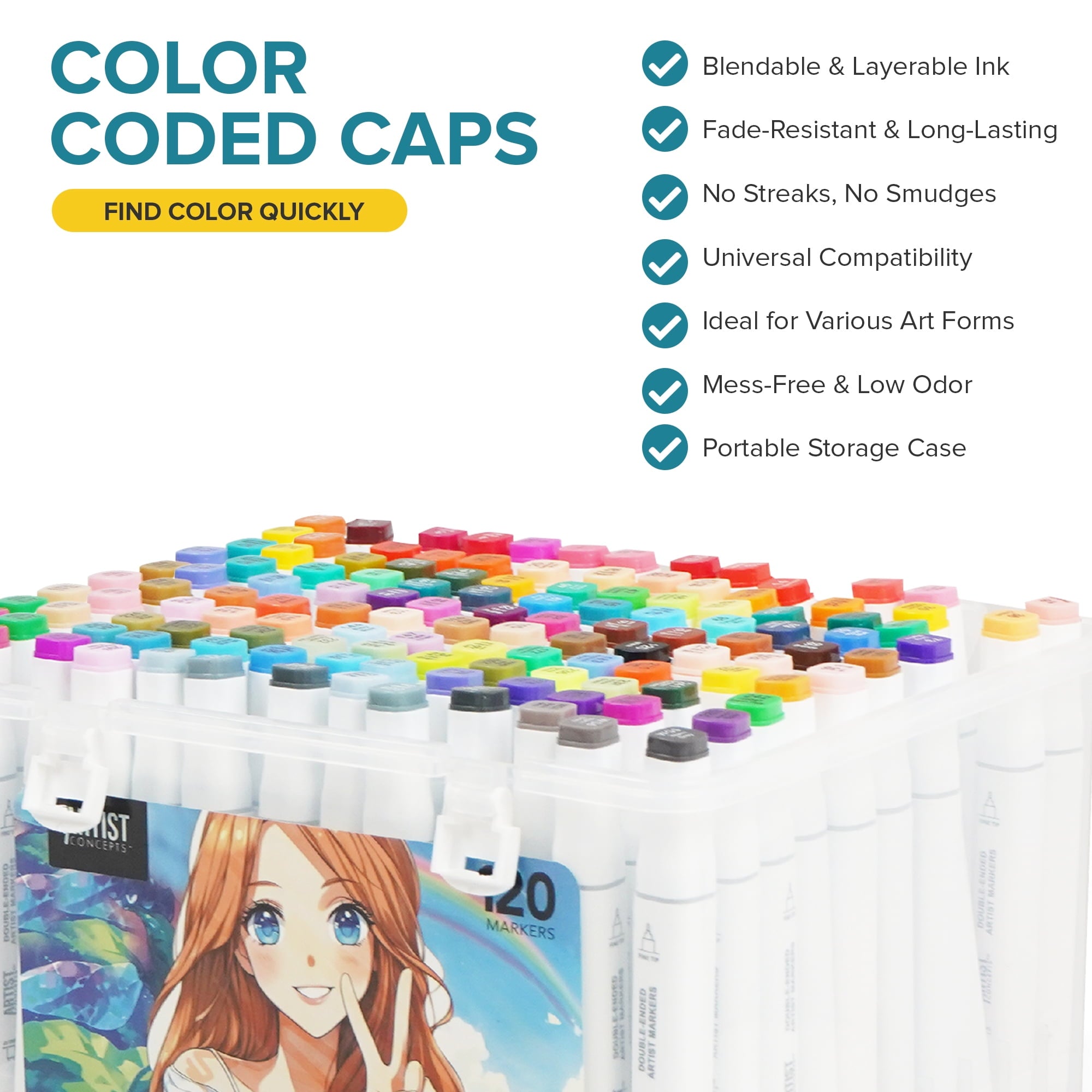 Artist Concepts Dual Tip Alcohol Markers, Smooth and Vibrant Colors for Coloring books, 120 count - Image 2