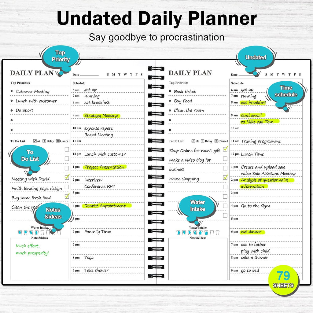 Undated Planner, Daily To Do List Notebook, Spiral Schedule Planner for Women and Men, Hourly Appointment Book Undate... - Image 2