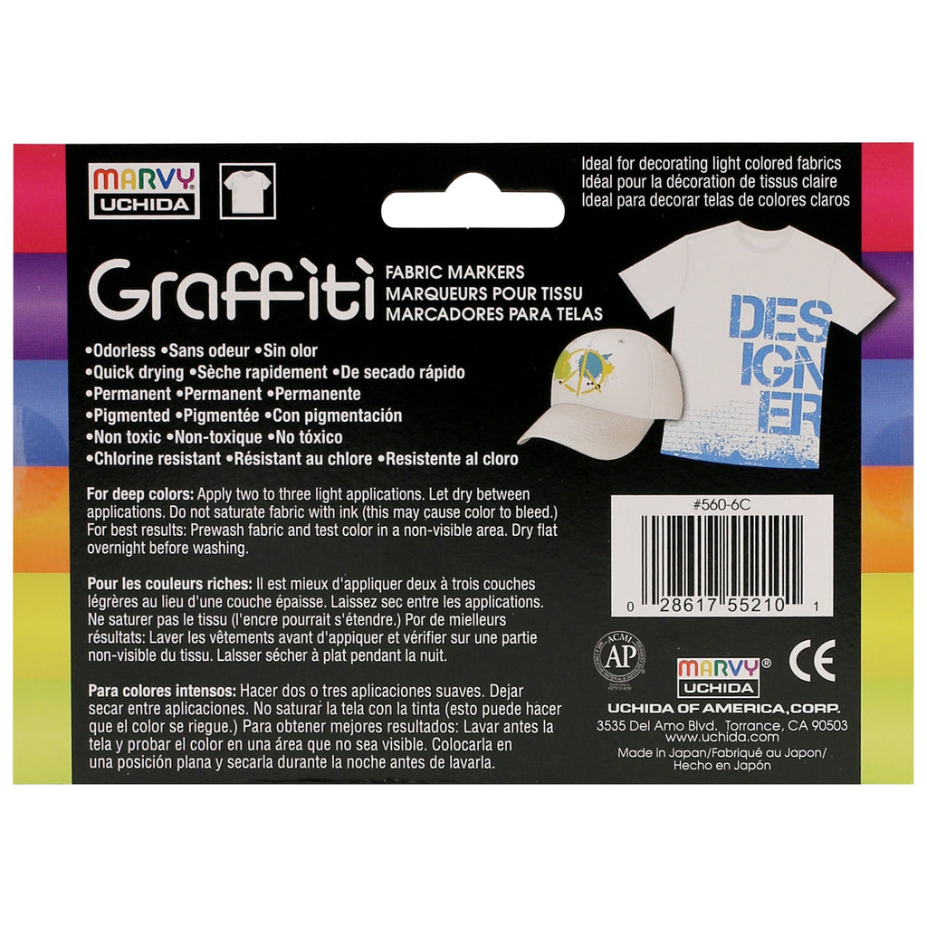 Neon Graffiti Fabric Marker Set - 6 Permanent Vibrant Colors - Image 2