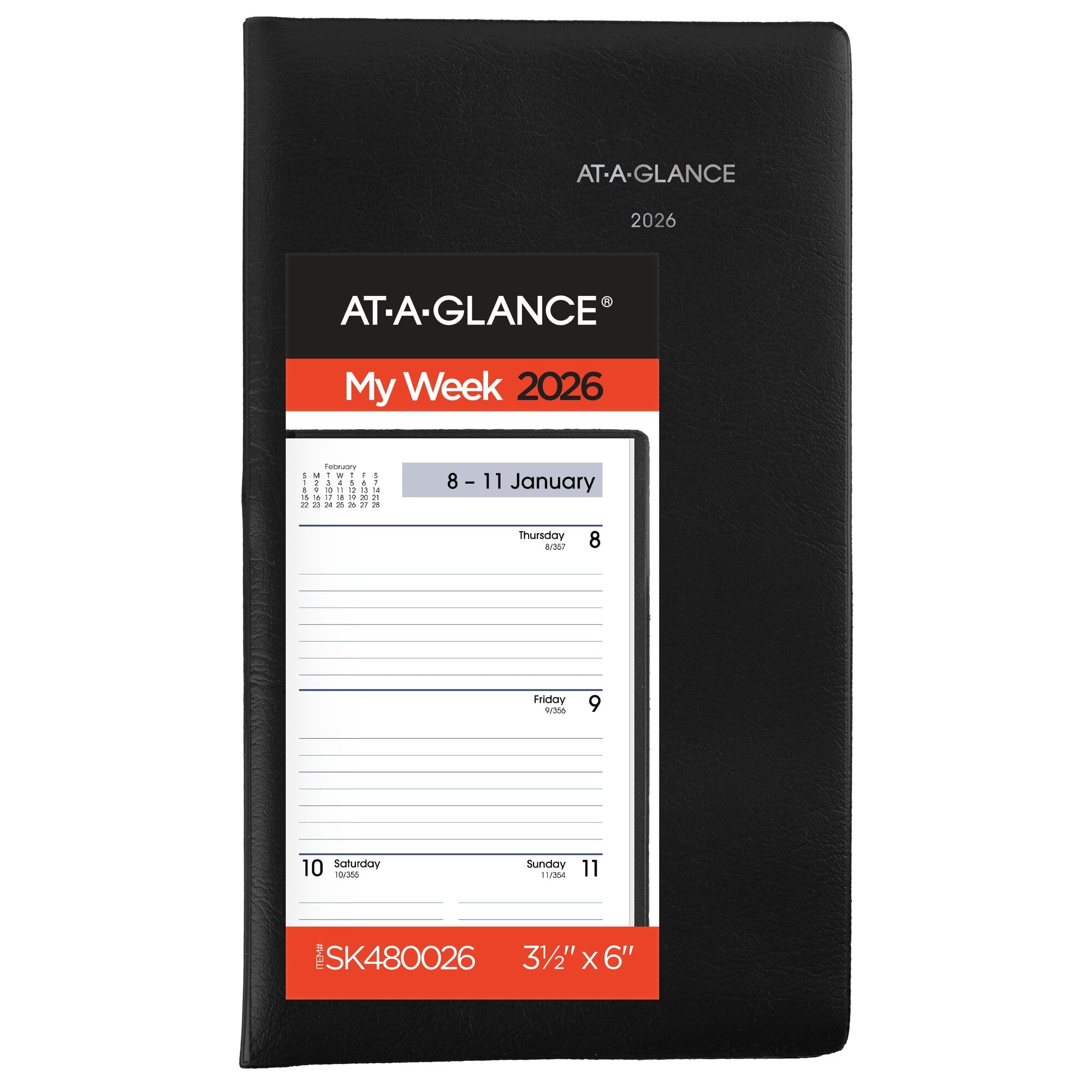 DayMinder 2026 Weekly Planner Black Pocket 3 12 x 6 - Weekly