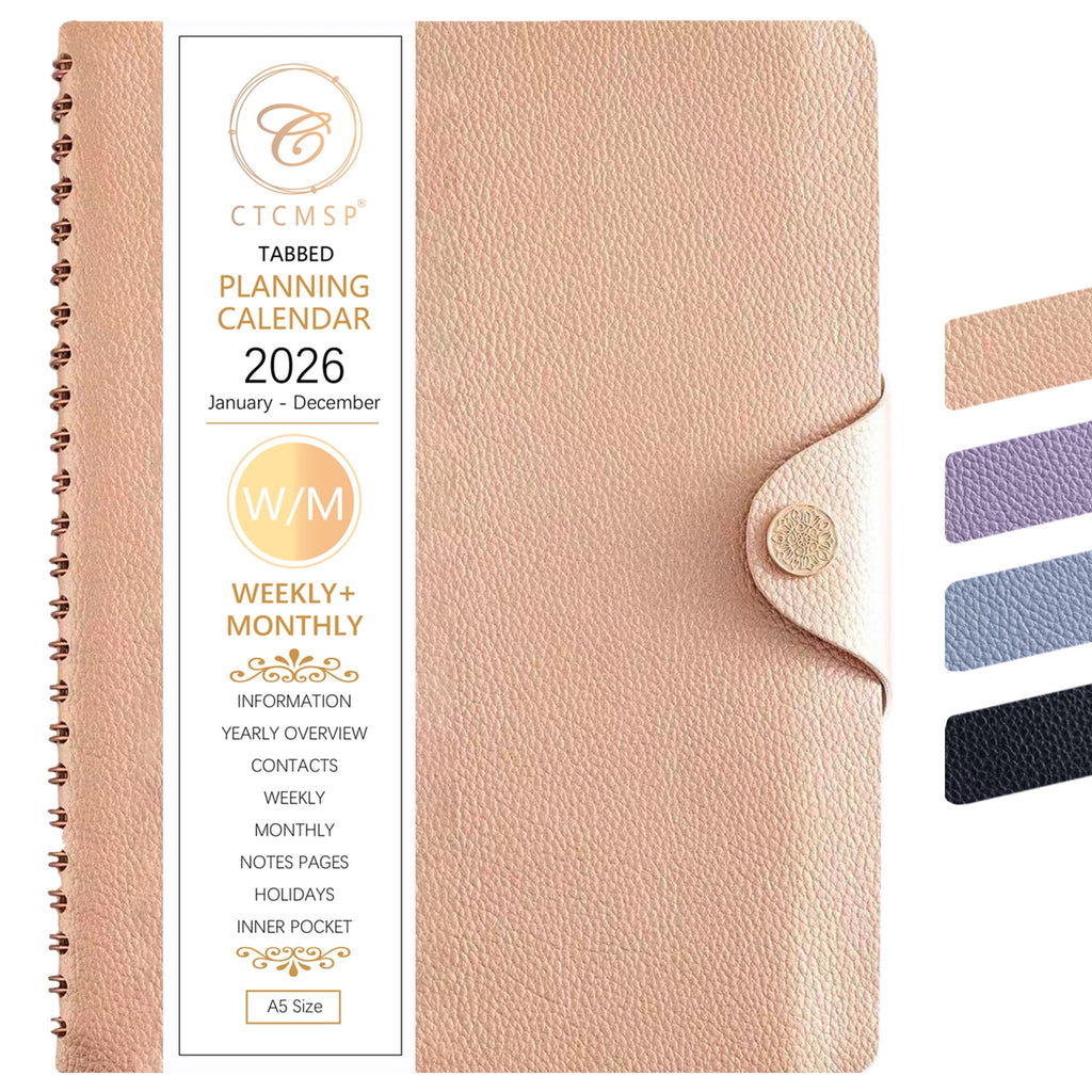 CTCMSP 2026 Planner Yearly Calendar Notebook(Jan-Dec.2026,6.3"x8.5"),Weekly Monthly Planner 2026 for Office Home Work Gift Supplies-Leather