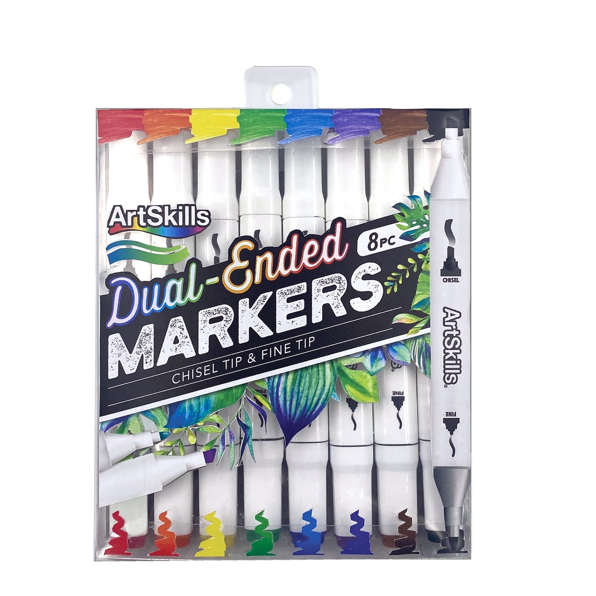 Dual Tip Markers, 8-Pack, Fine & Chisel Tips, Assorted Colors for Drawing & Art Projects