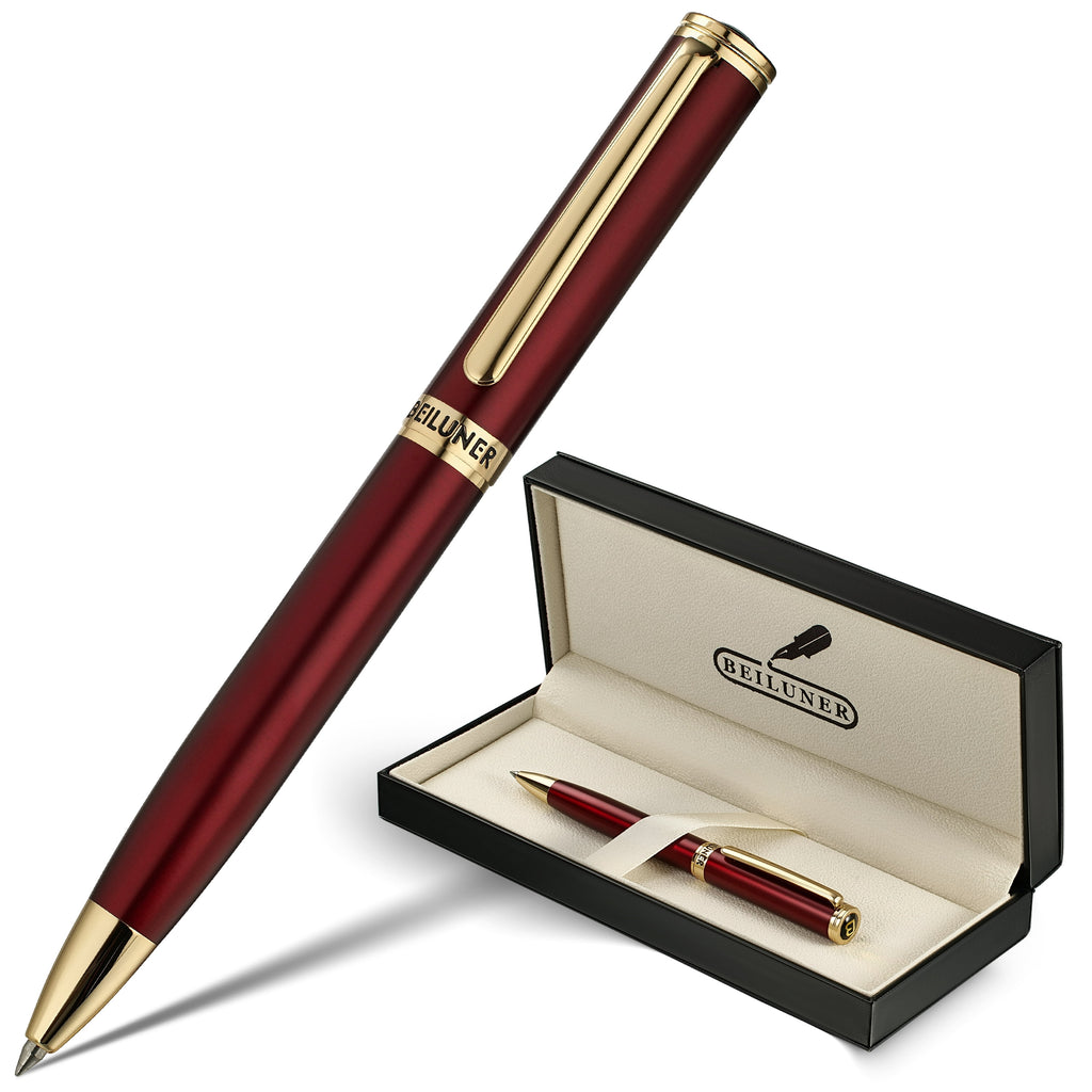Luxury Gel Pens, Wine Red Pen Barrel with 24K Gold Trim, Classic Leather Box-Best Pen Gift Set for Men & Women Profes...