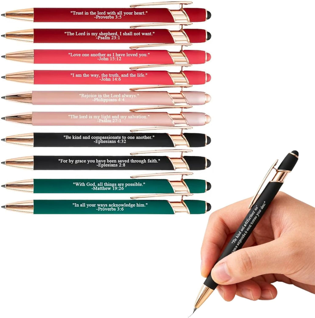 Ballpoint Pen Set, Retractable Pens with Stylus Tip , Uplifting Encouragement Pens for Graduates, Bible Study & Christian Gifts(RL 10 PCS)